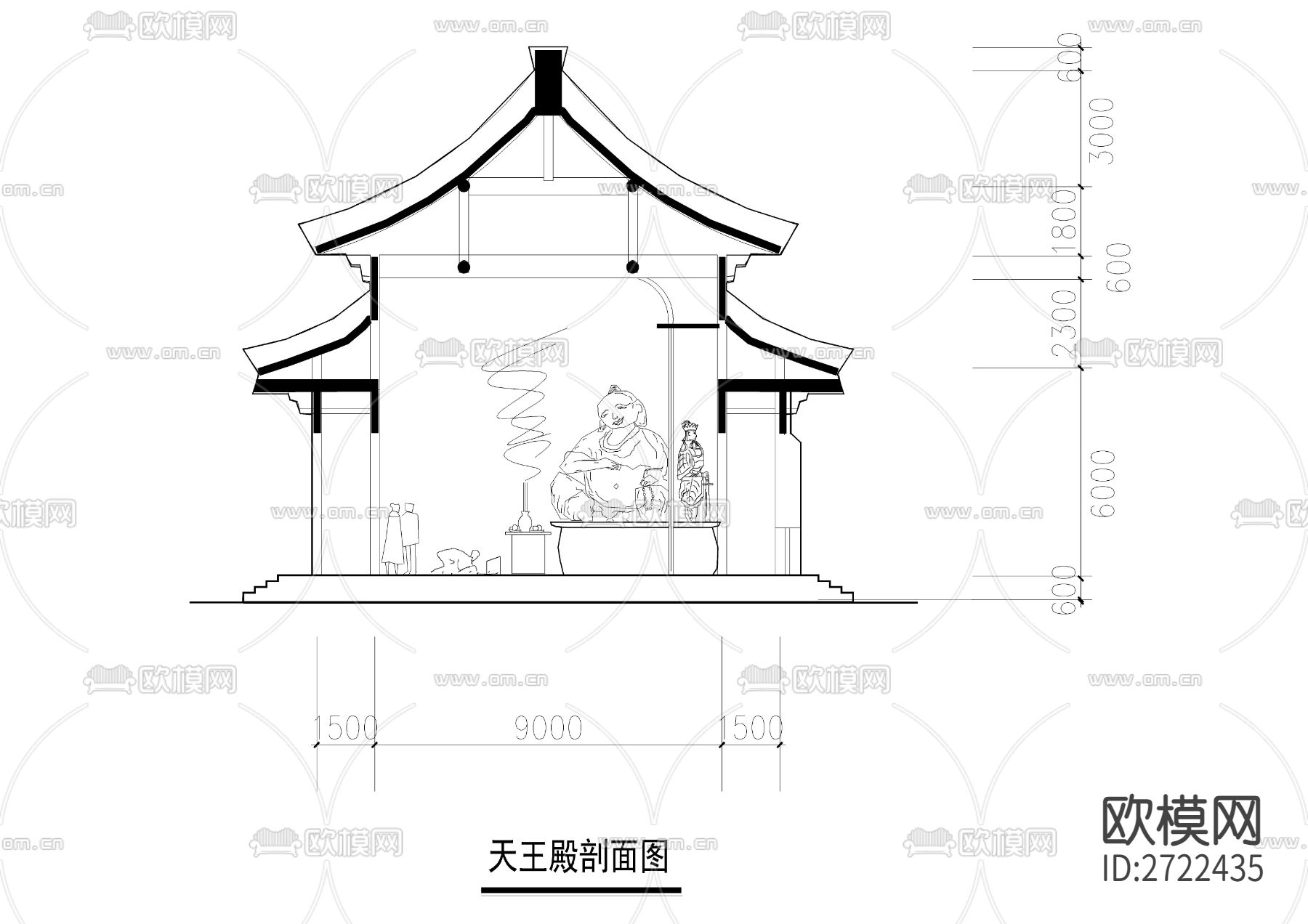 寺庙天王殿建筑cad施工图下载（渲染图5）