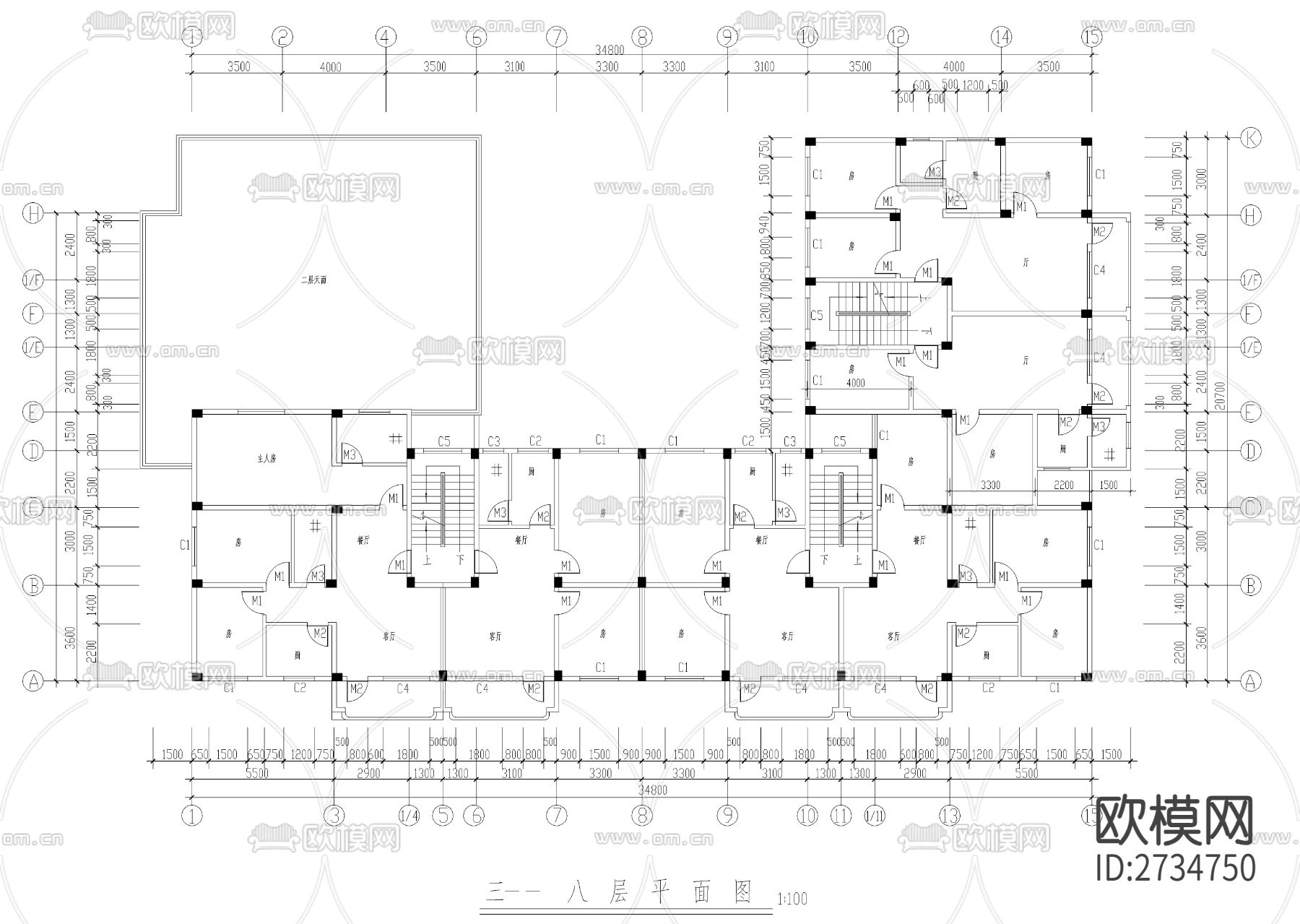 安置楼建筑cad施工图下载（渲染图3）