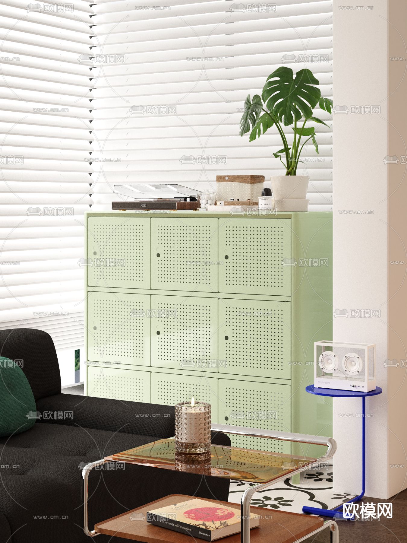 现代边柜 斗柜 储物柜3d模型下载（渲染图1）