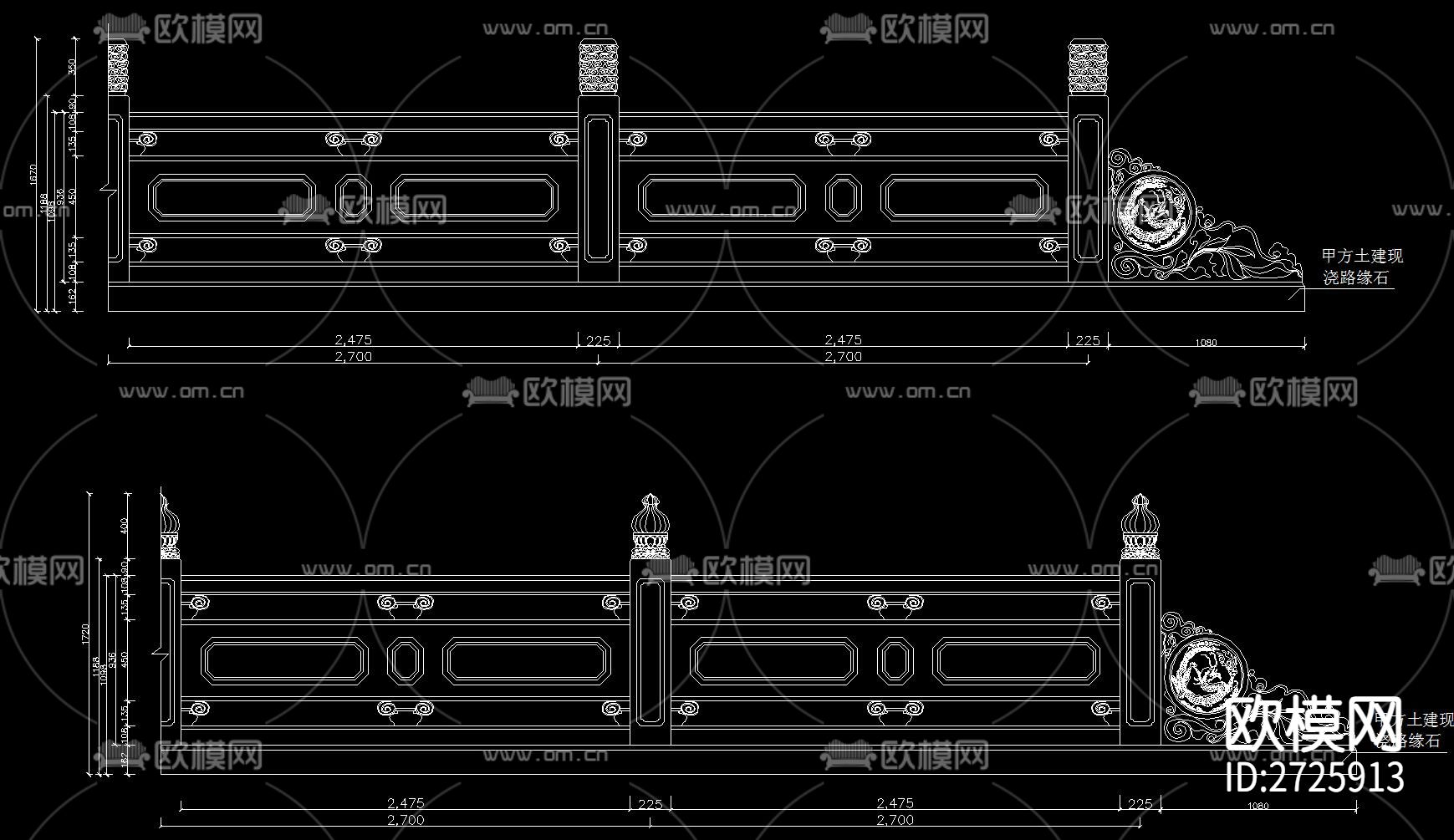 石材护栏CAD施工图下载（渲染图8）