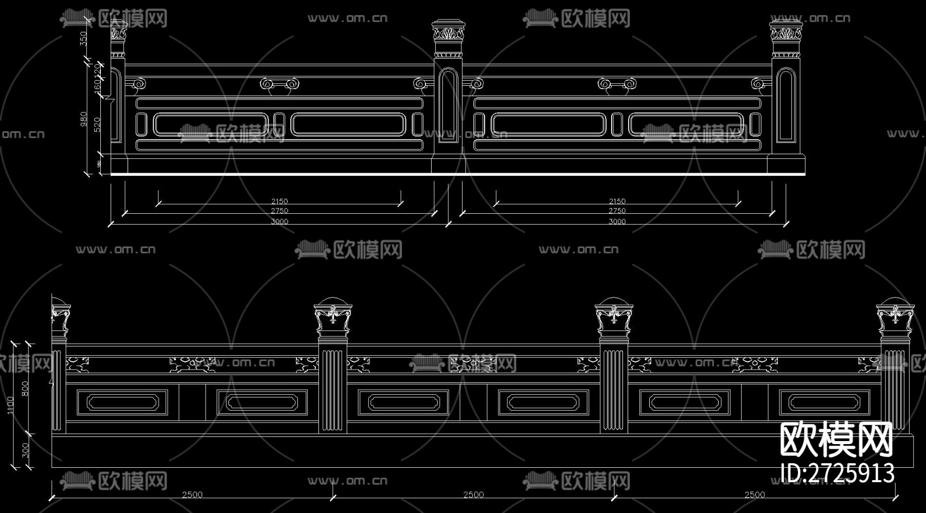 石材护栏CAD施工图下载（渲染图6）