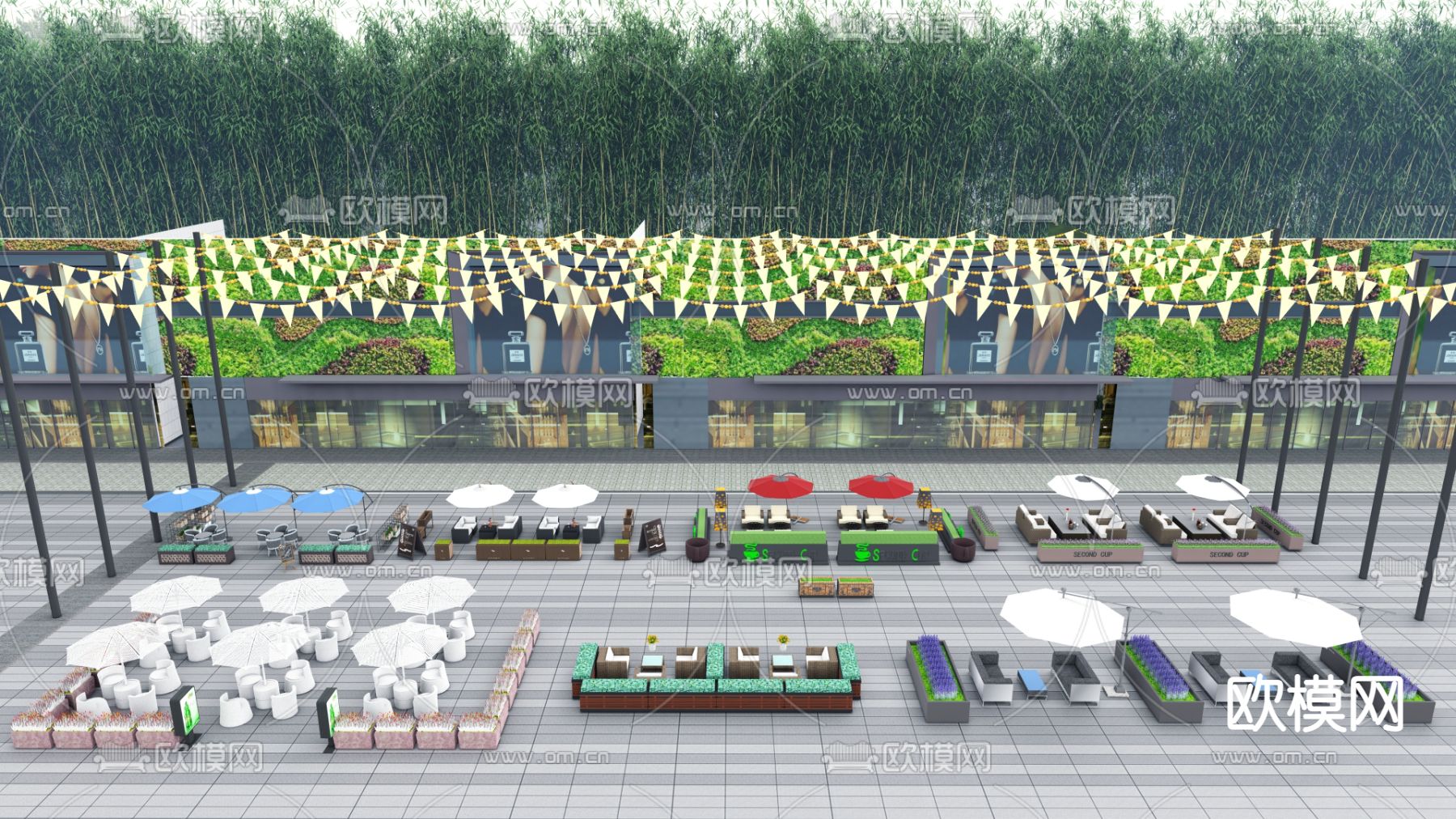 户外桌椅景观座椅su模型下载（渲染图1）