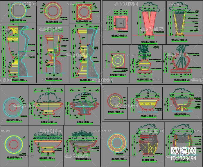 花钵cad图库下载（渲染图3）