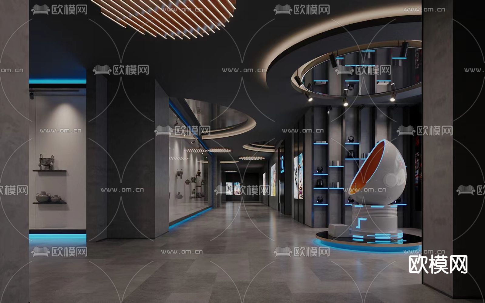 现代电影院走廊su模型下载（渲染图1）