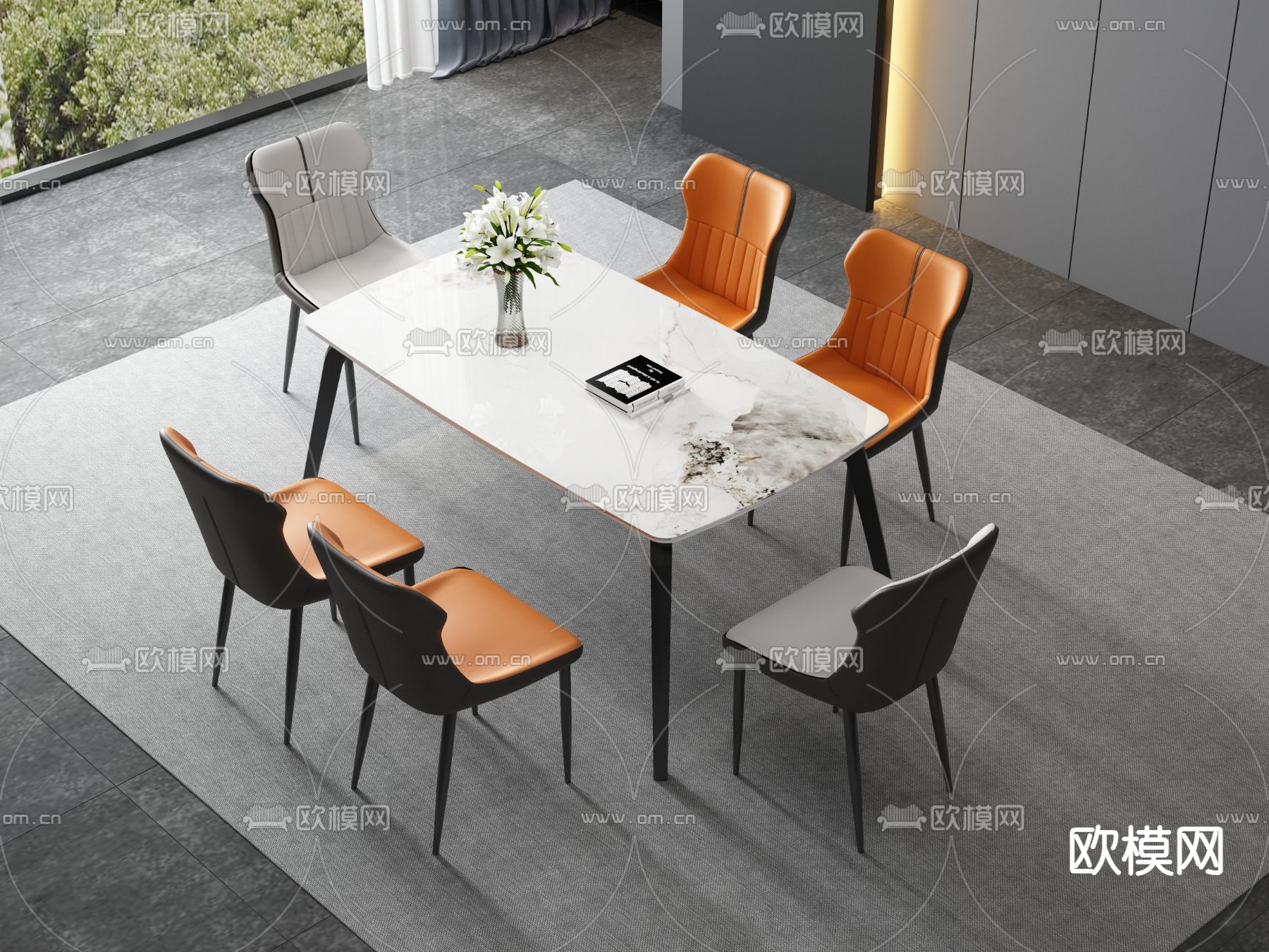 现代餐桌椅3d模型下载（渲染图1）