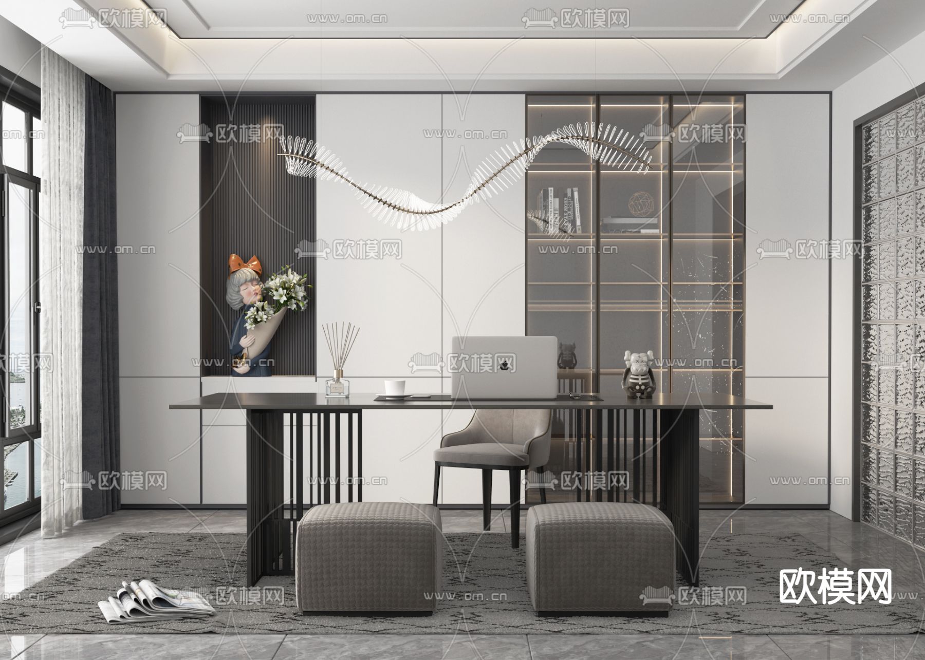 高级灰书房3d模型下载