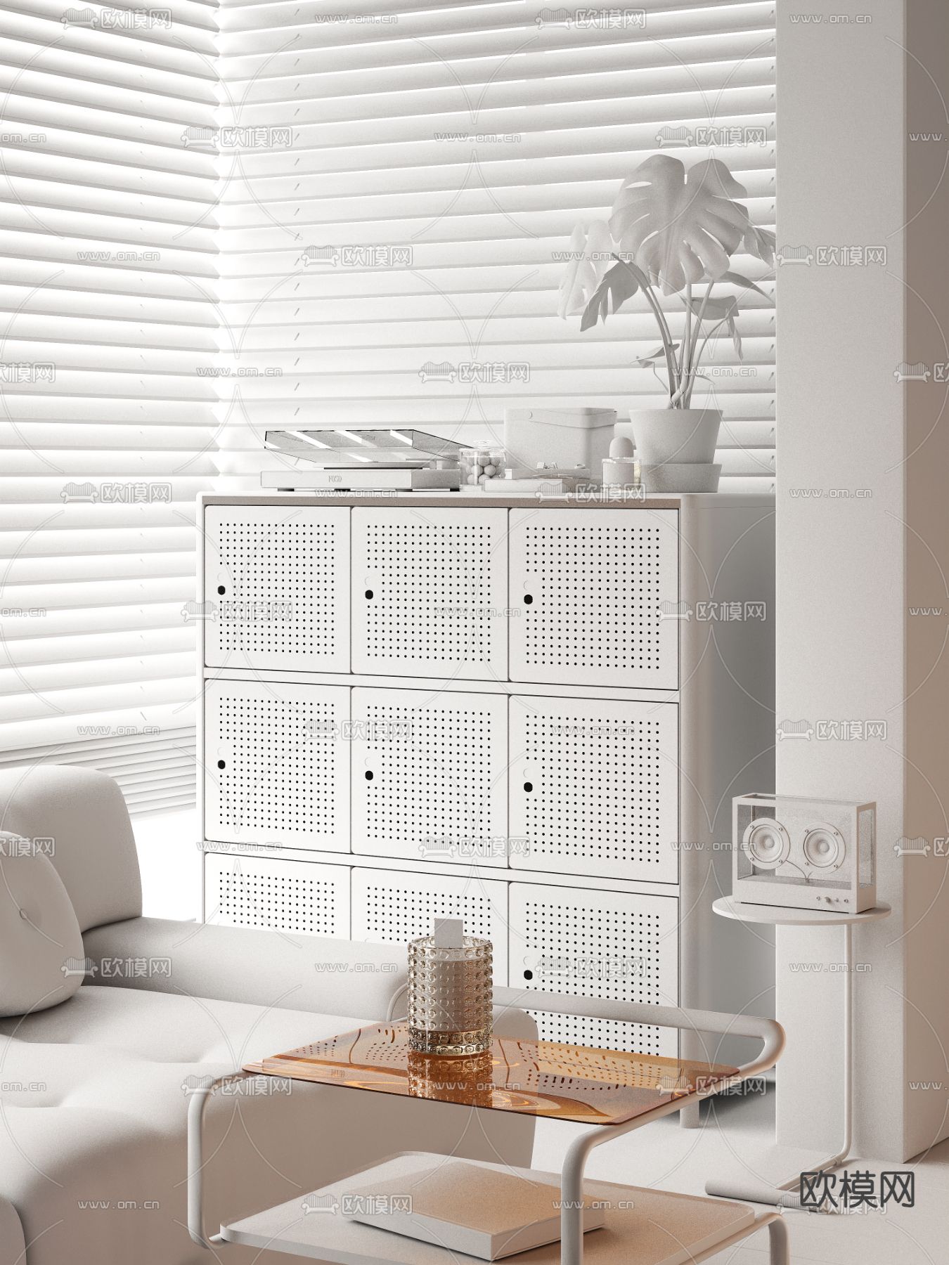 现代边柜 斗柜 储物柜3d模型下载（渲染图2）