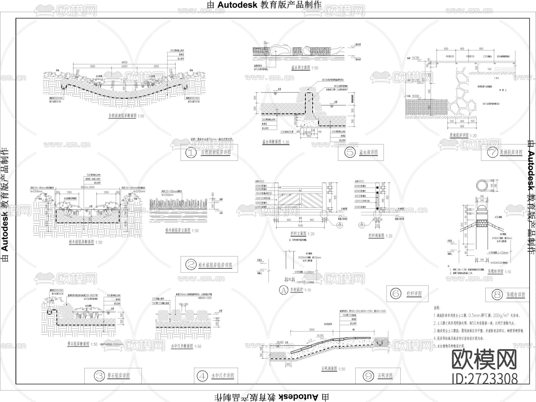 17套生态水系驳岸护坡节点大样下载（渲染图8）