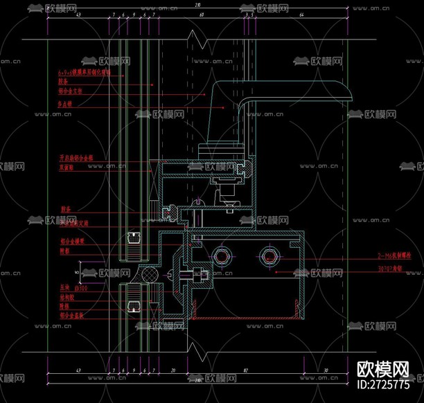 点支式全玻璃幕墙节点CAD施工图下载(渲染图2)