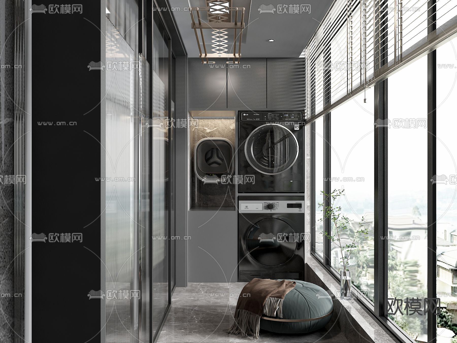 高级灰客厅免费3d模型下载（渲染图2）