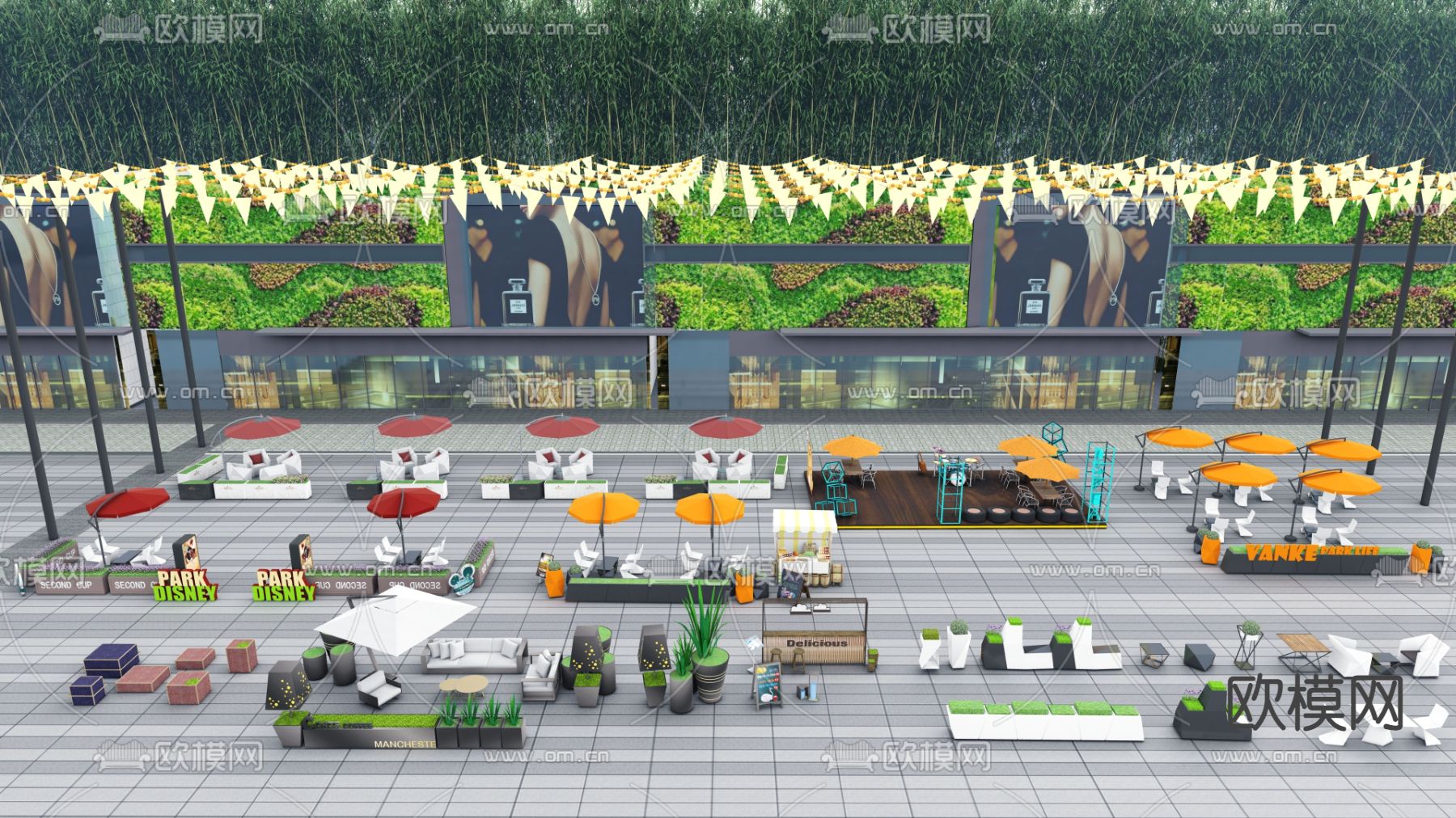 户外桌椅景观座椅su模型下载（渲染图1）