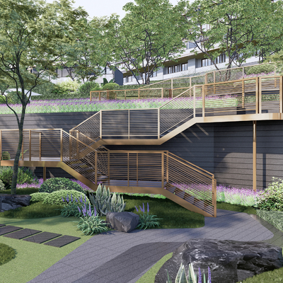 现代台阶高差景观小品su模型