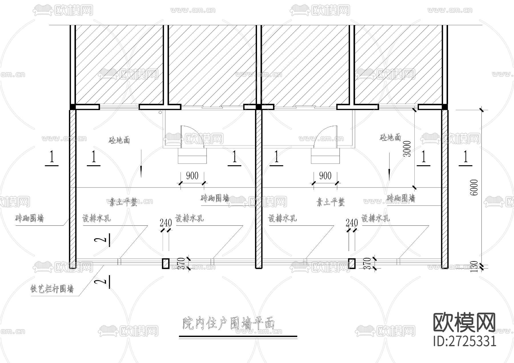 围墙 乒乓球台CAD施工图下载（渲染图2）