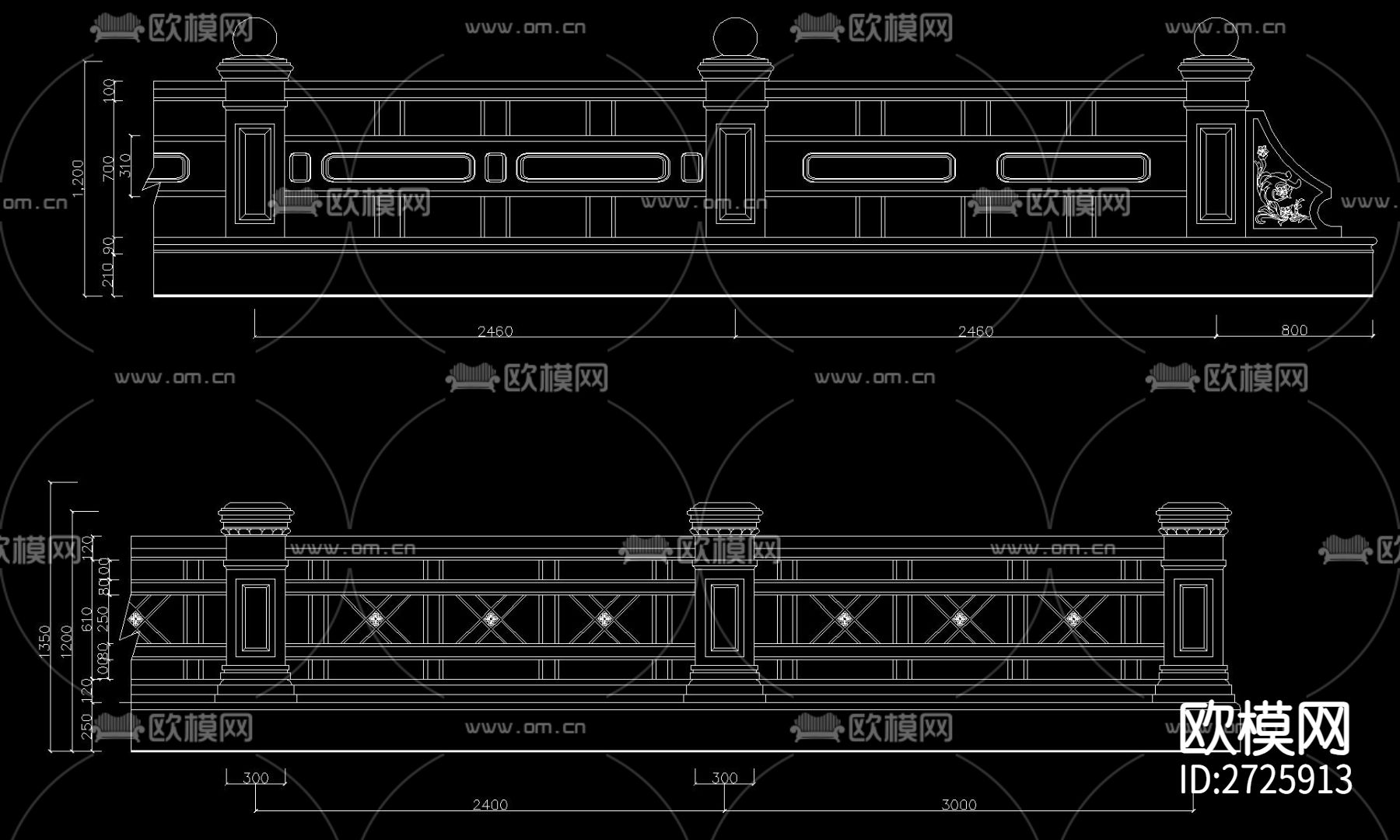 石材护栏CAD施工图下载（渲染图5）