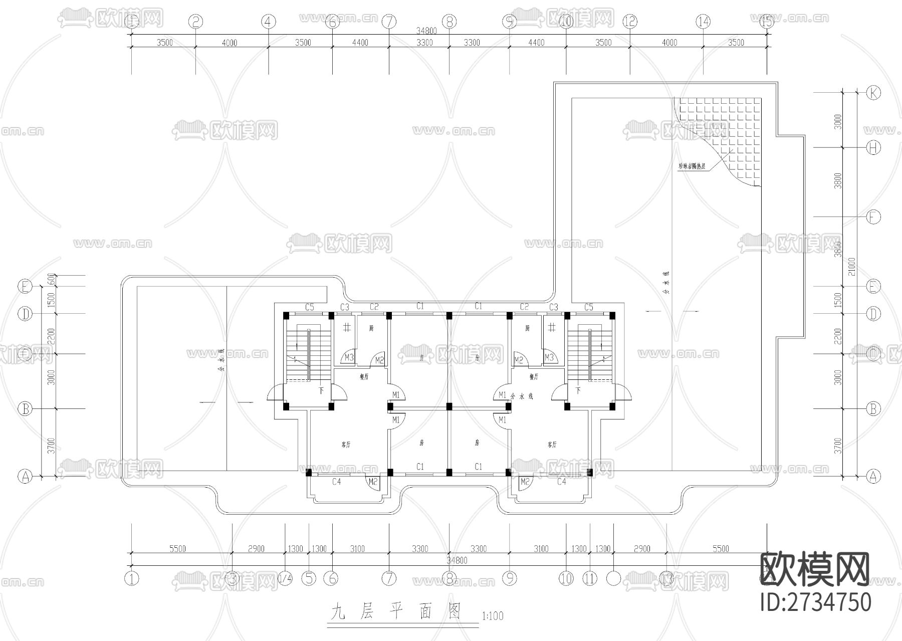 安置楼建筑cad施工图下载（渲染图4）