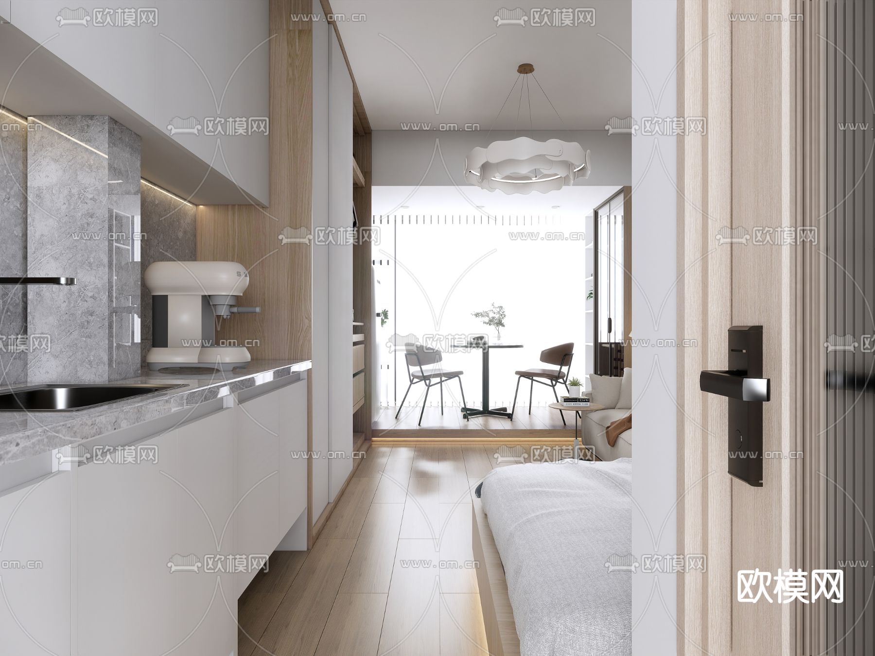 现代公寓卧室su模型下载（渲染图2）