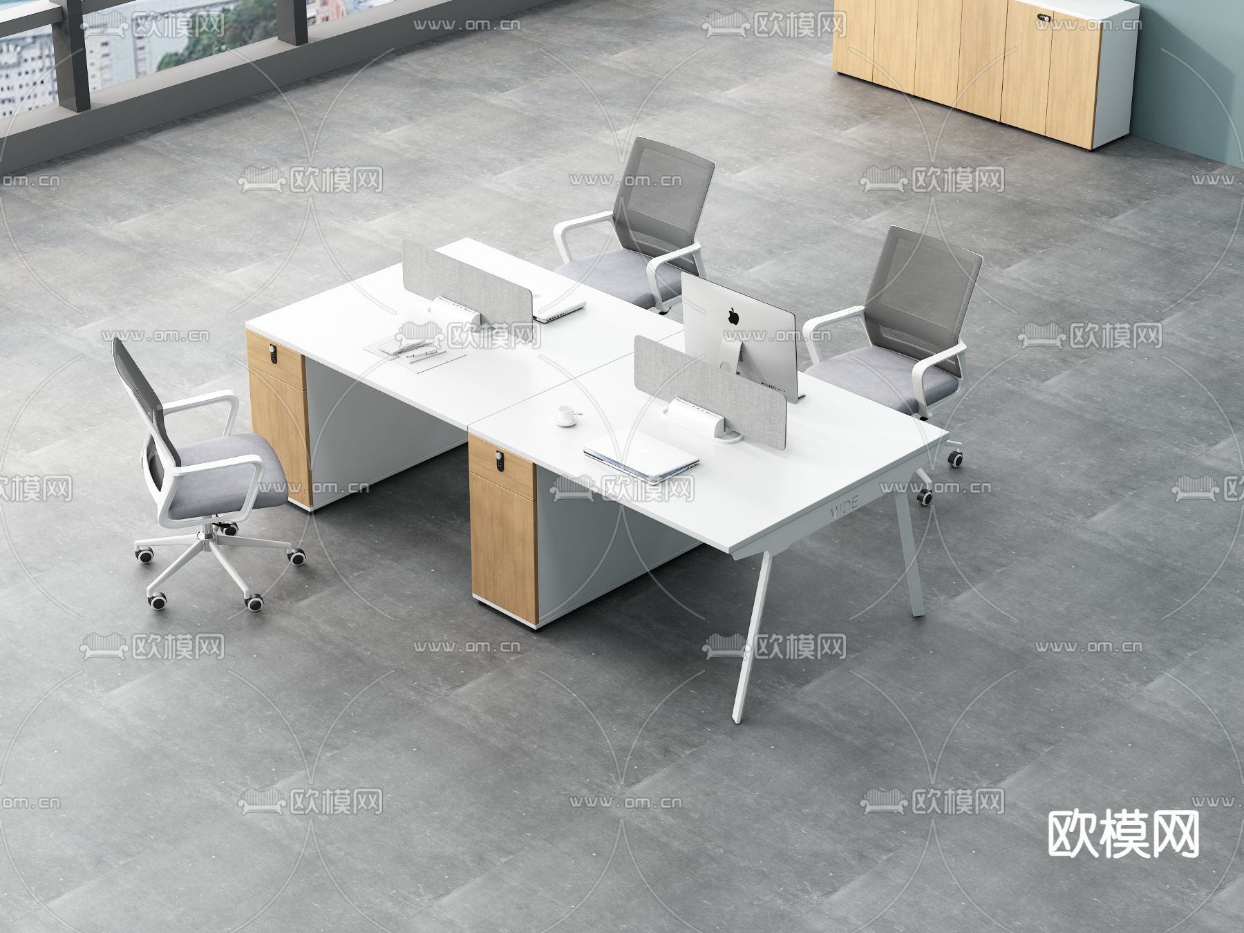 办公卡位 办公桌椅 工位3d模型下载（渲染图3）