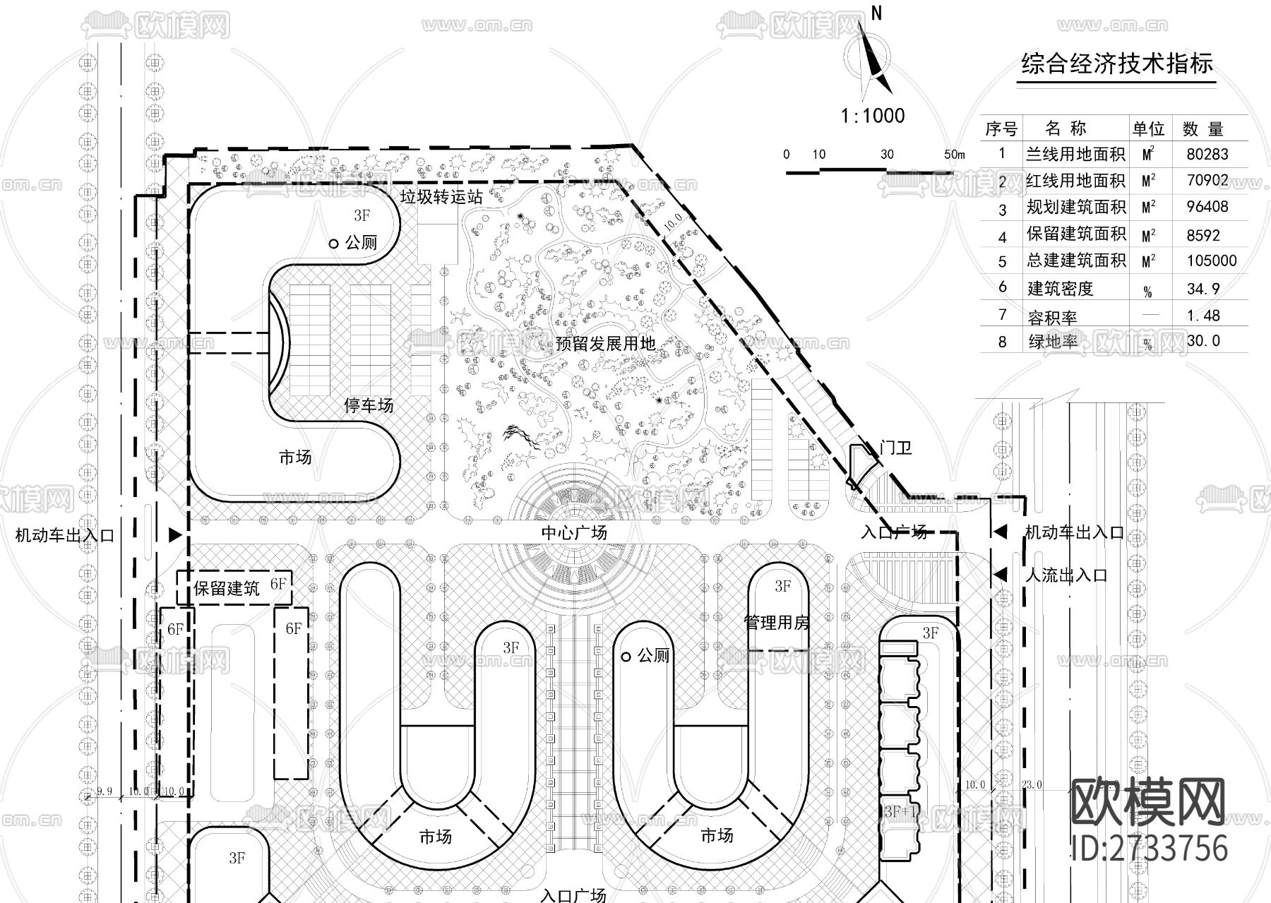 某市场整体规划总cad平面图下载（渲染图2）