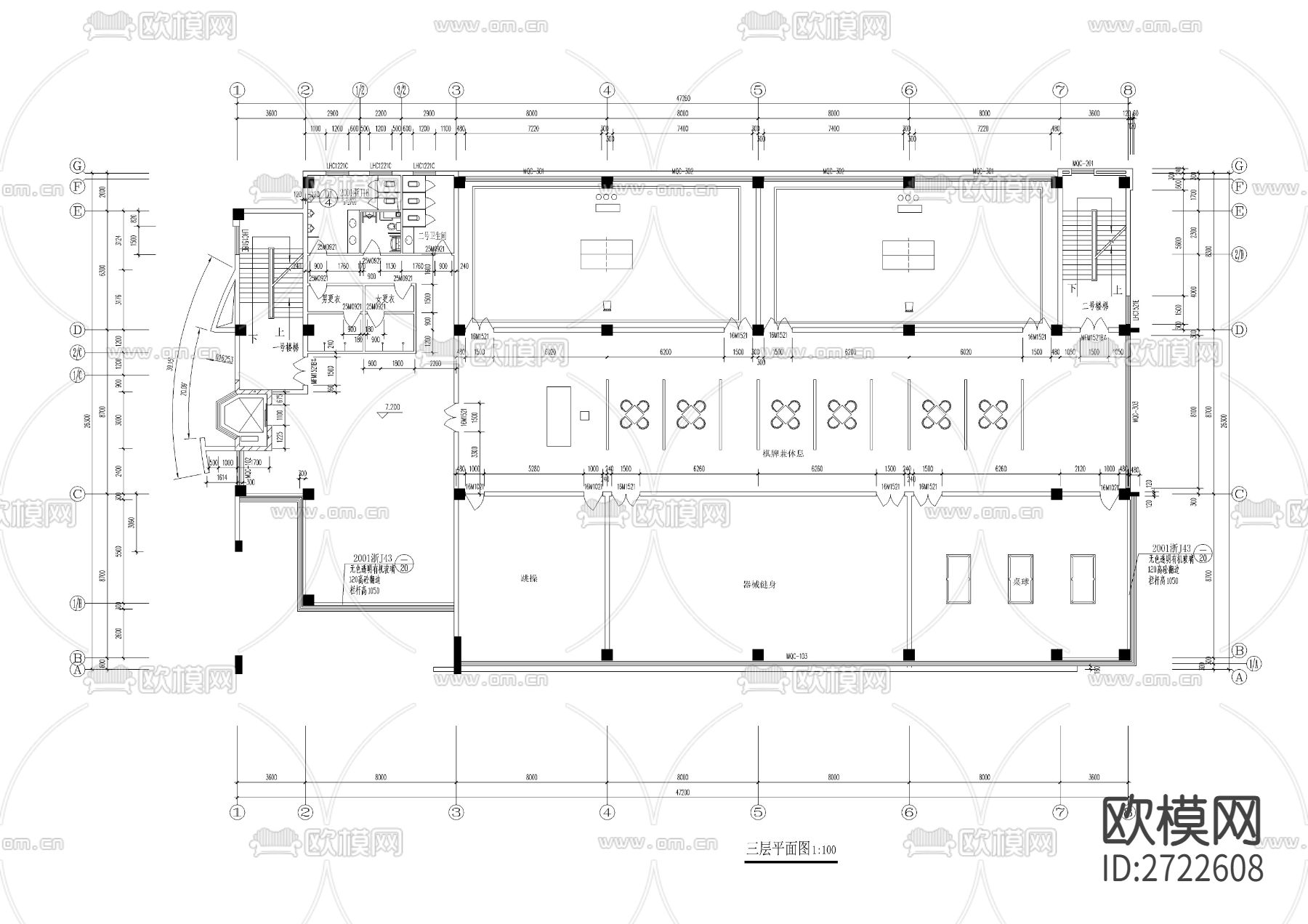 五层现代体育馆cad施工图下载（渲染图4）