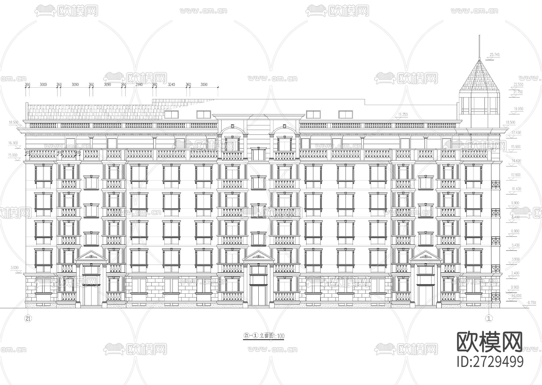 欧式小区建筑cad施工图下载（渲染图3）