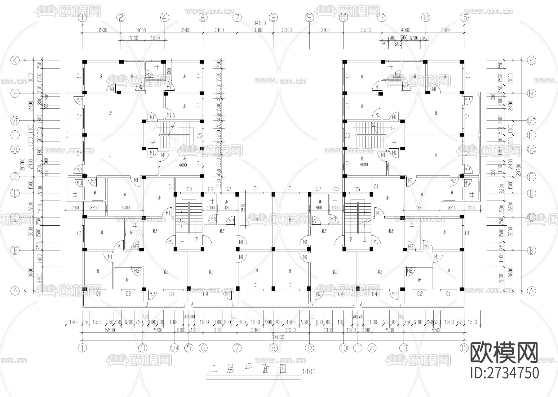 安置楼建筑cad施工图下载（渲染图1）