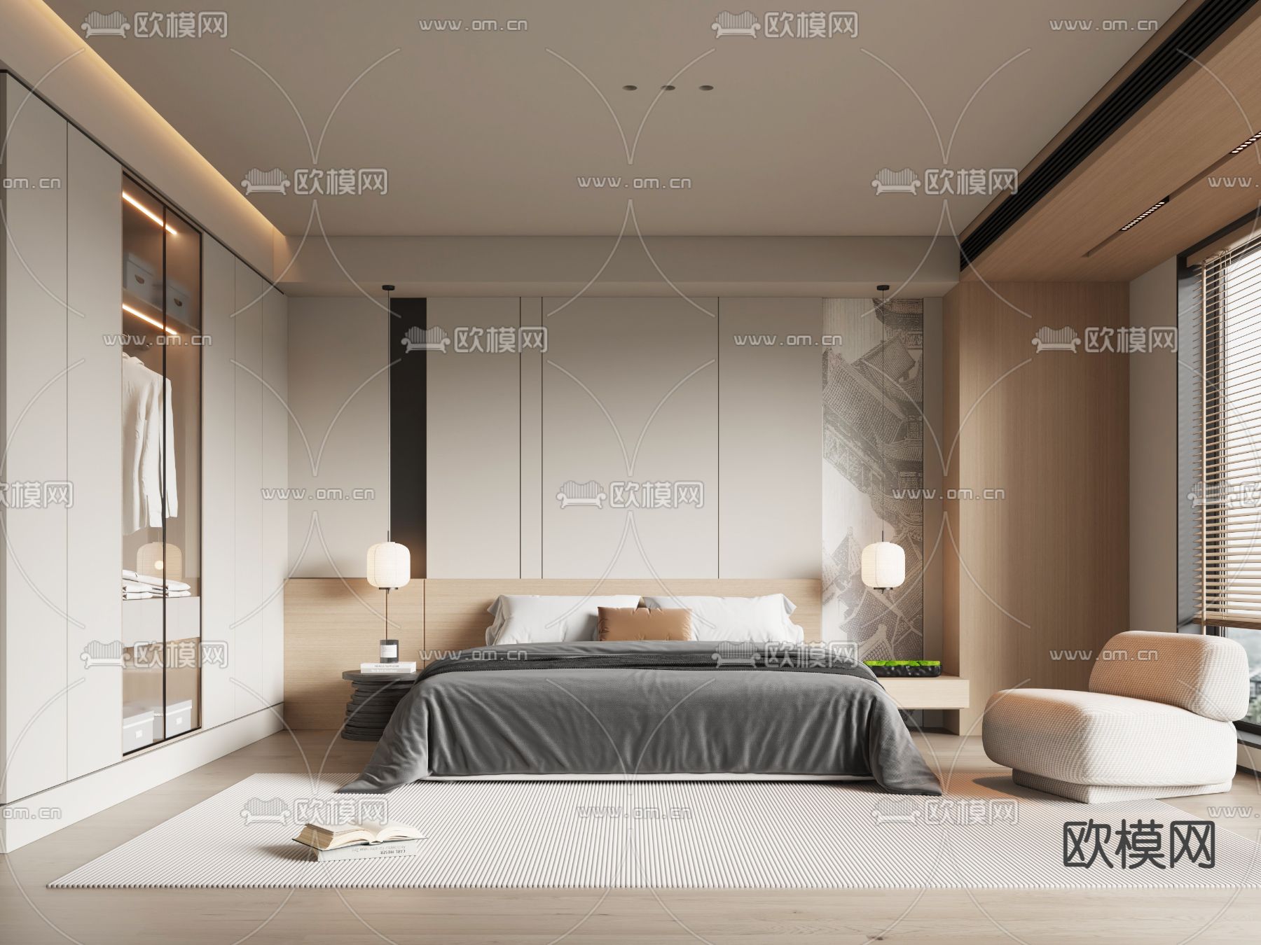 现代卧室su模型下载（渲染图1）