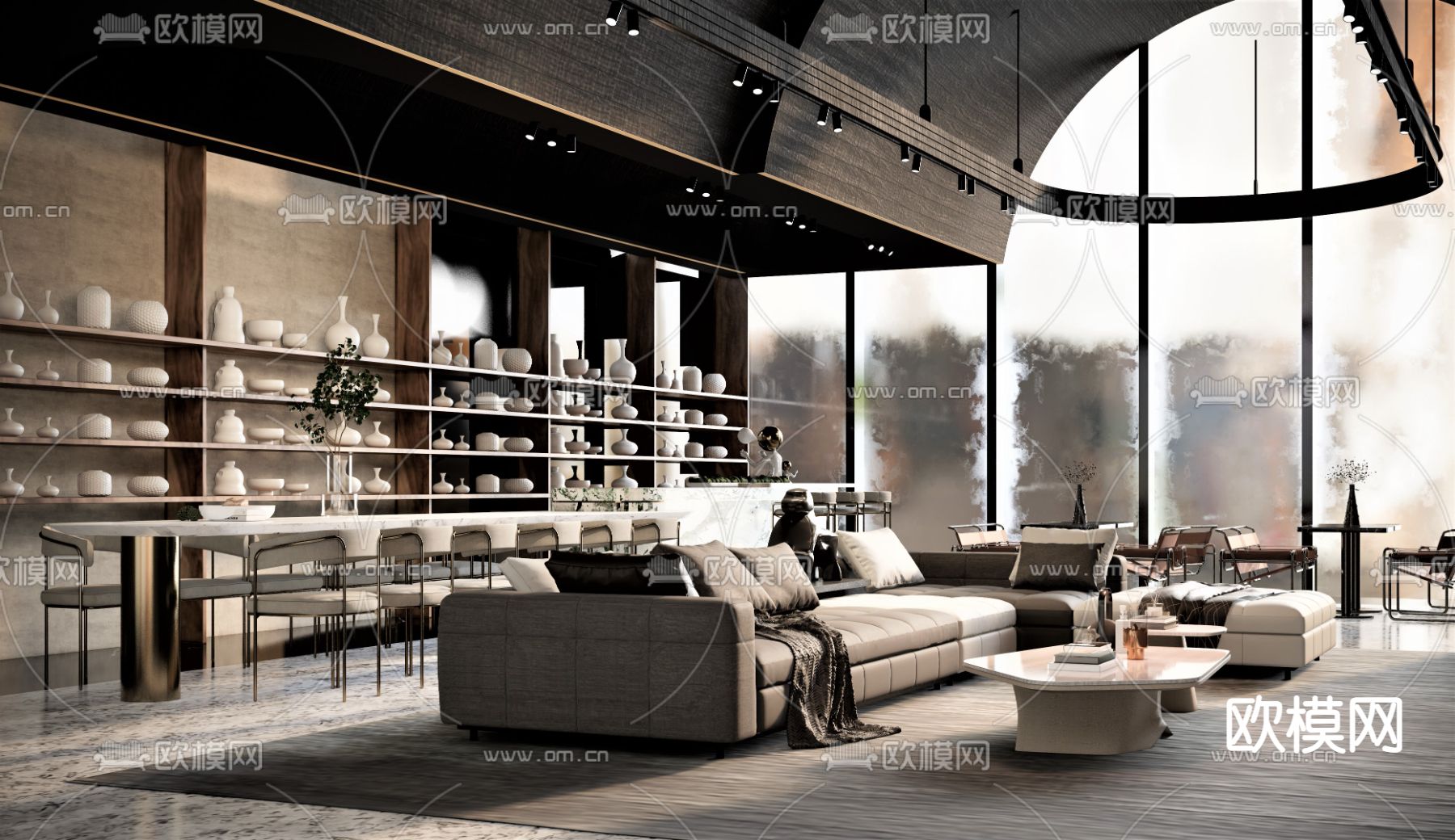 现代酒店大堂吧su模型下载（渲染图1）