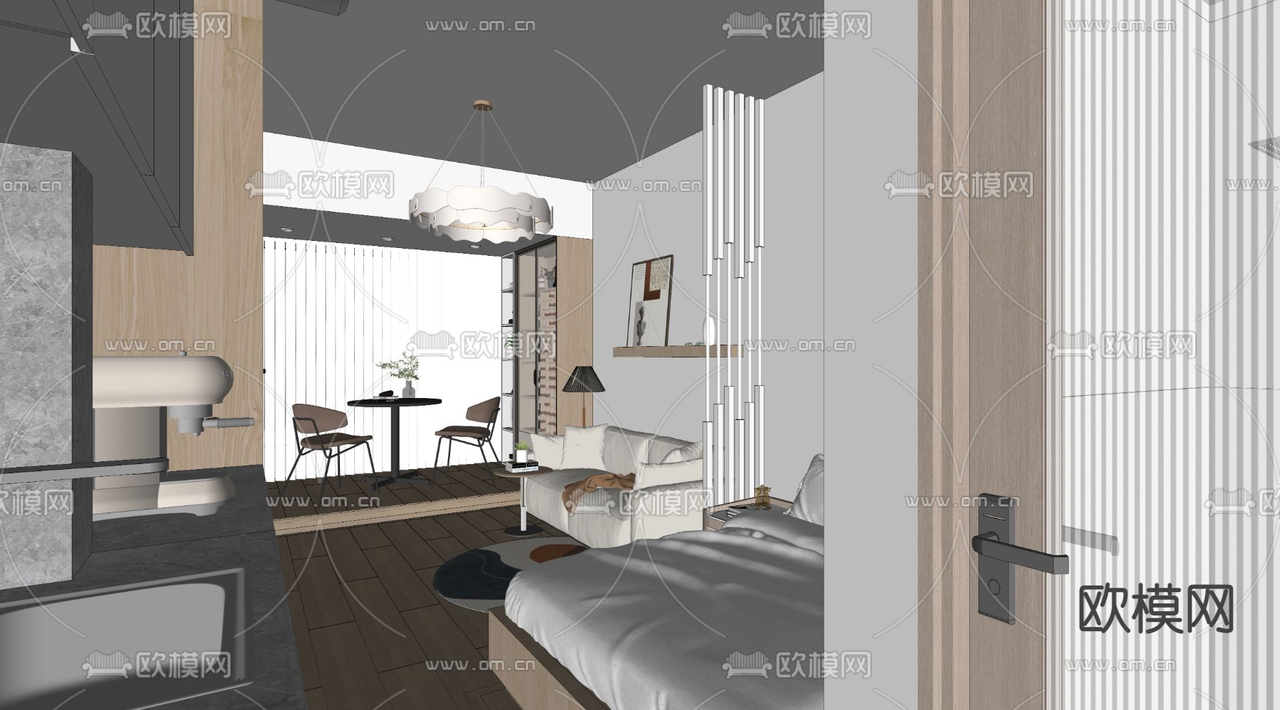 现代公寓卧室su模型下载（渲染图3）