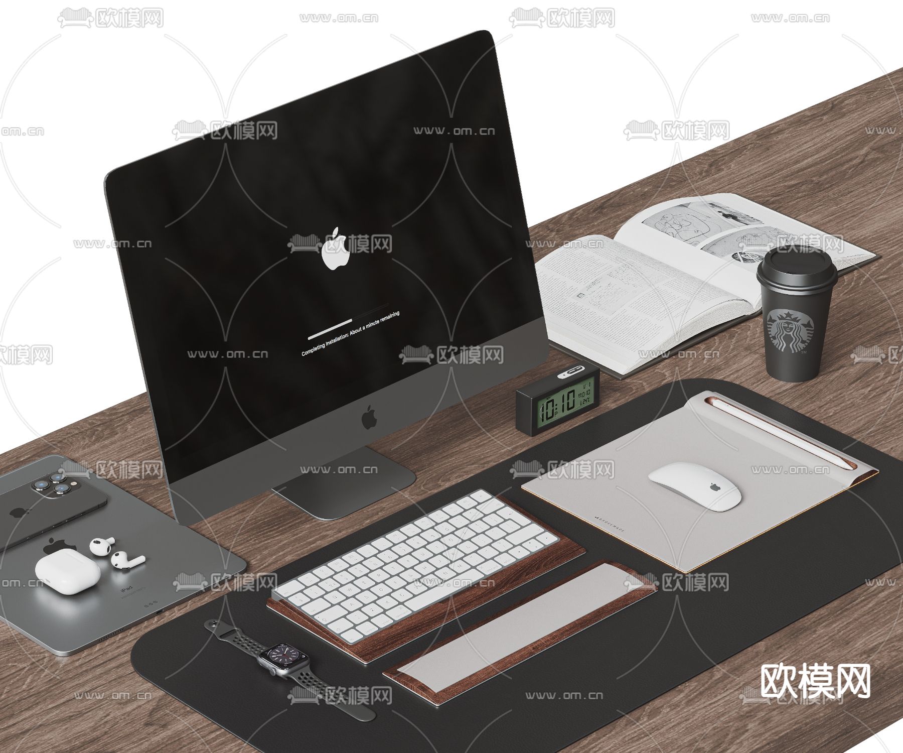 办公用品 苹果电脑 手机 耳机3d模型下载