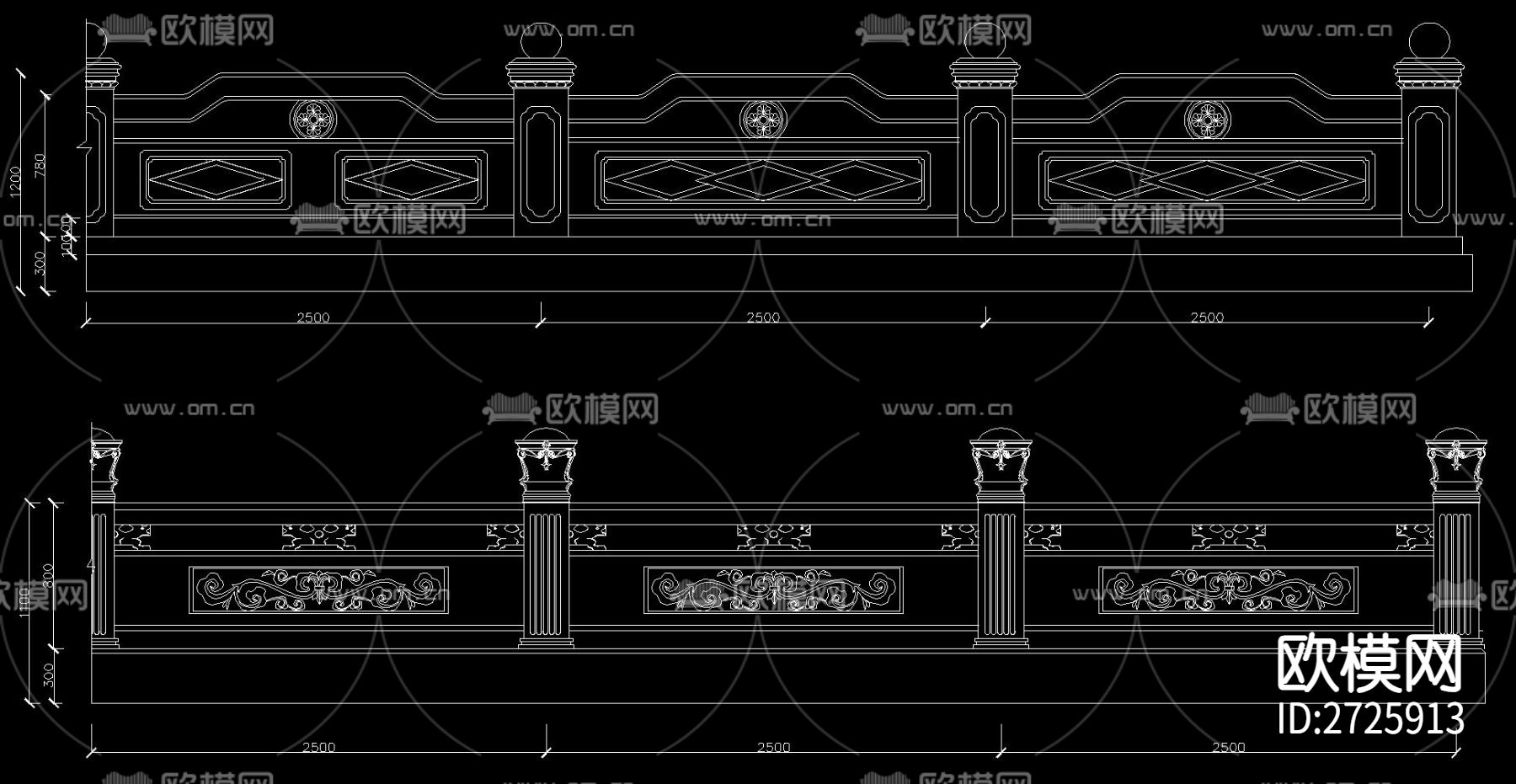 石材护栏CAD施工图下载（渲染图3）