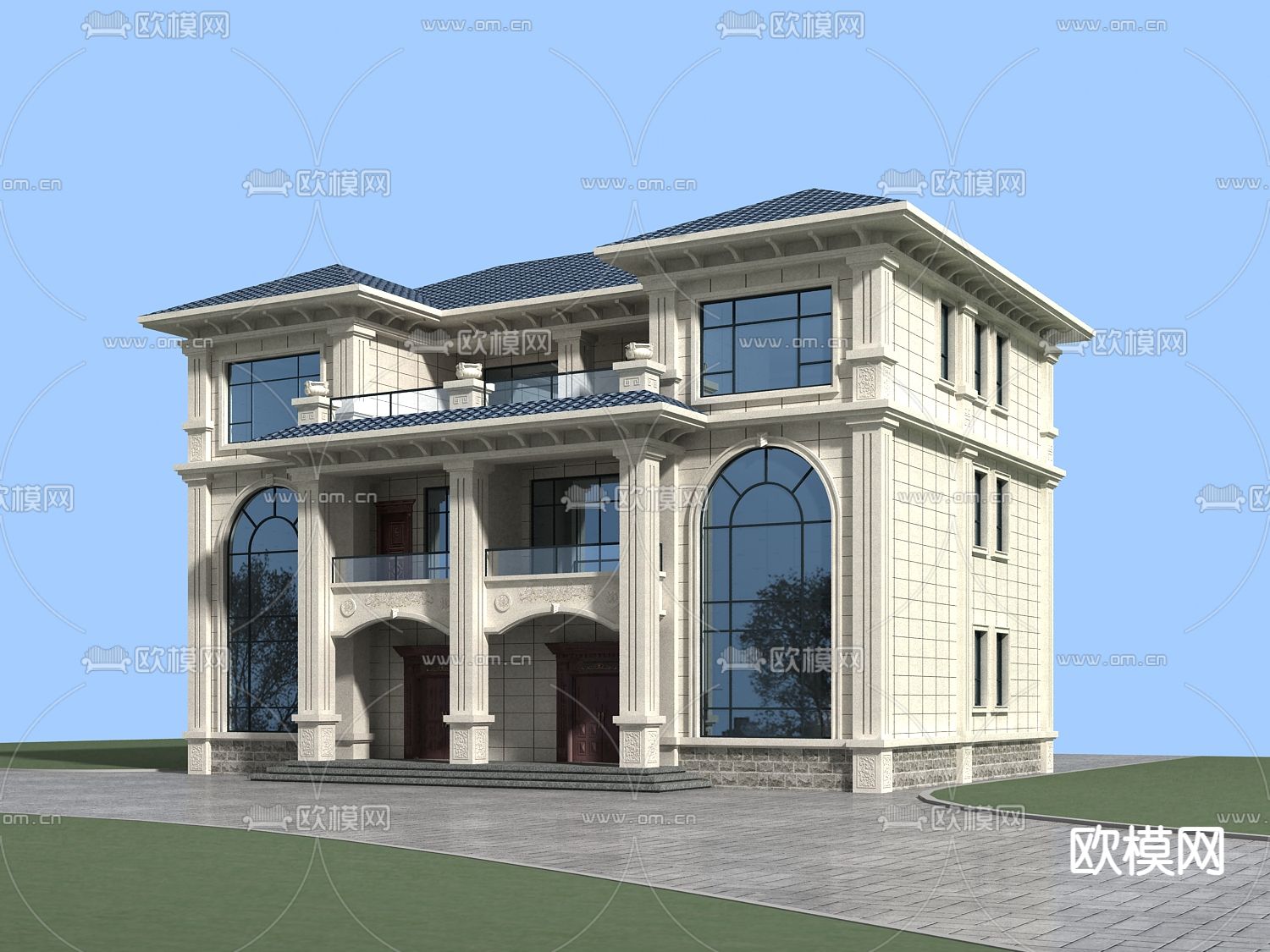 简欧别墅外观3d模型下载