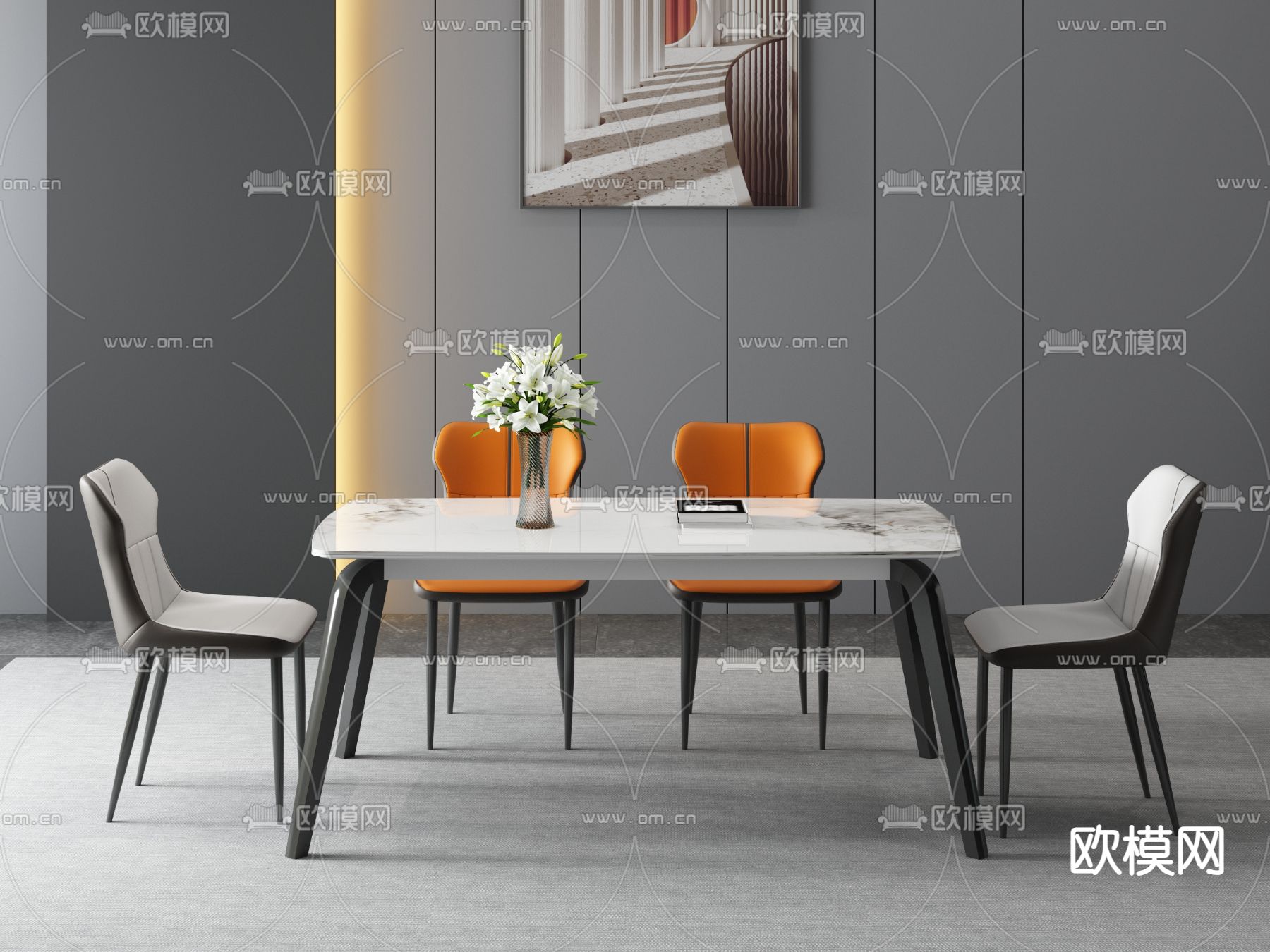 现代餐桌椅3d模型下载（渲染图2）