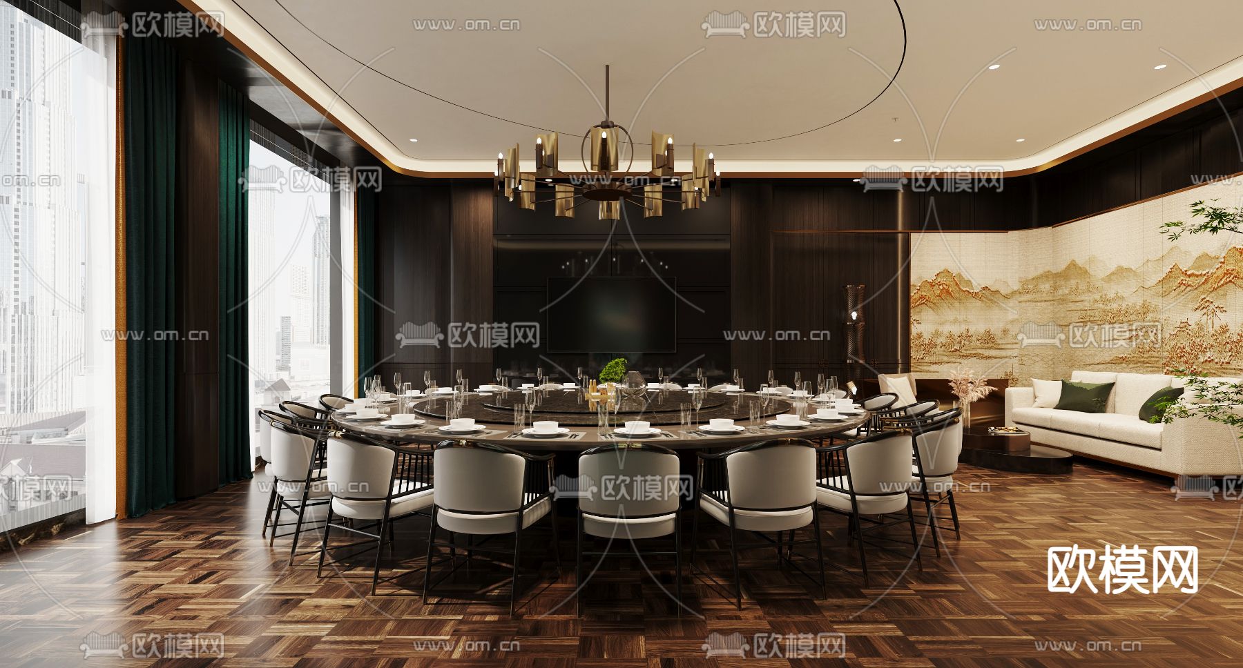 中式餐厅包厢 包房3d模型下载（渲染图2）