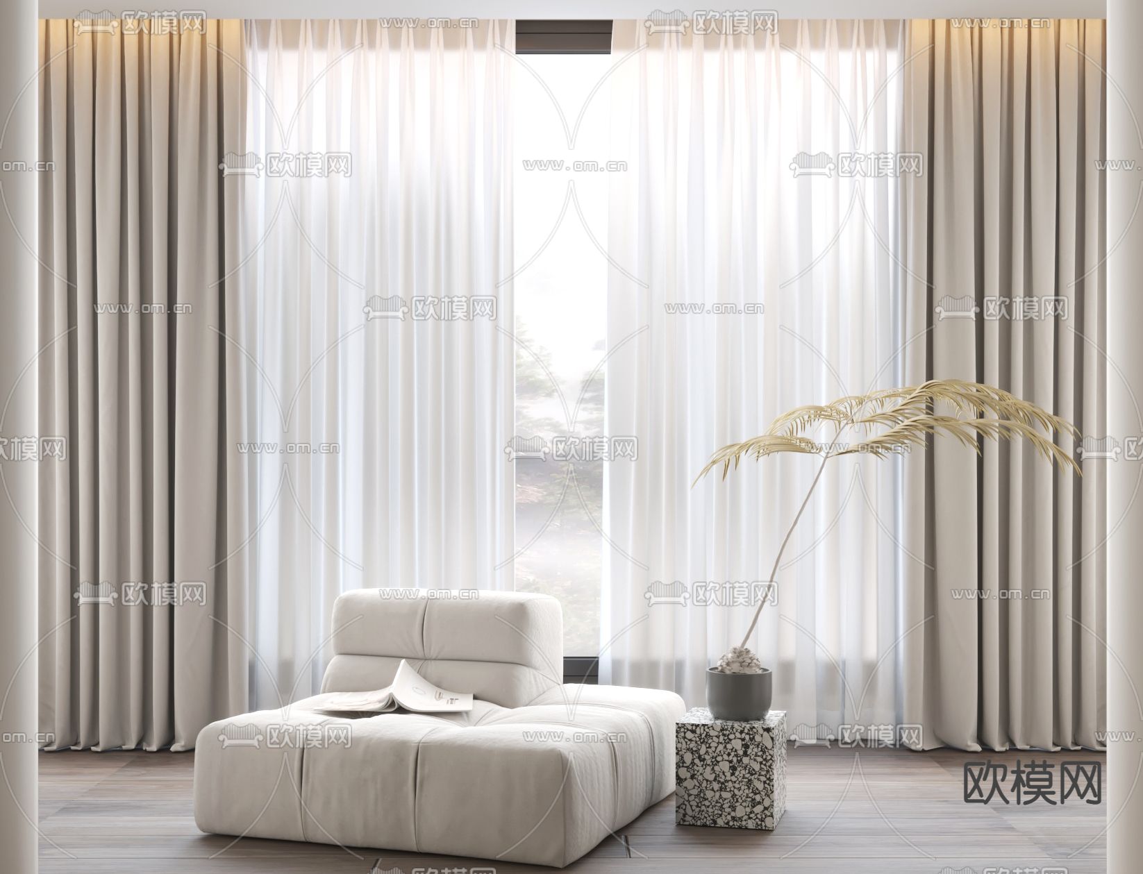 窗帘 窗纱3d模型下载（渲染图2）