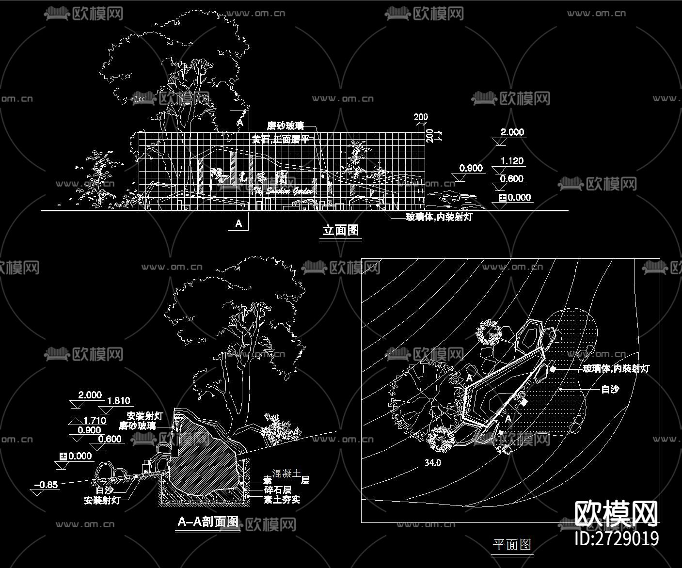 景墙cad施工图下载（渲染图4）