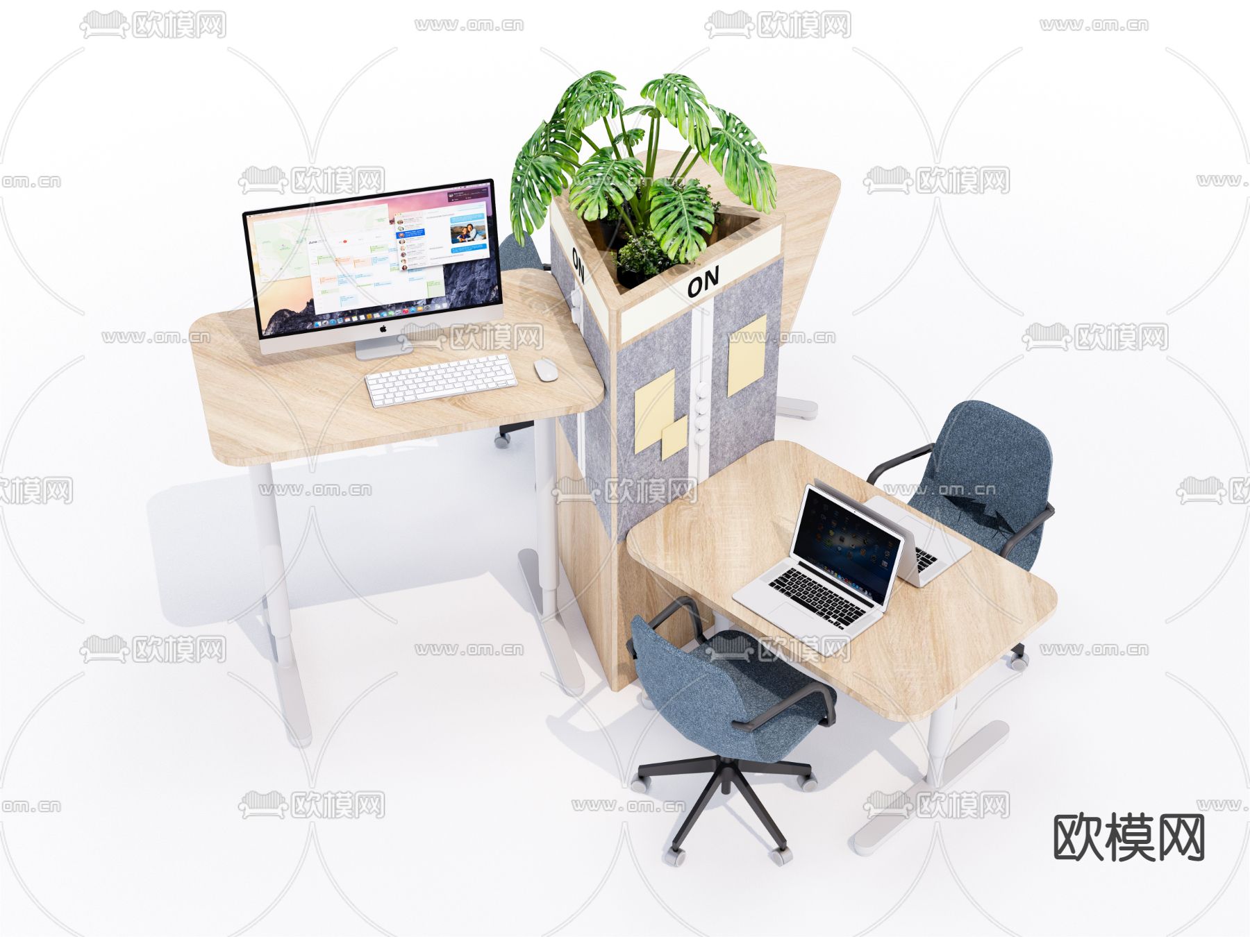 现代升降办公桌椅su模型下载（渲染图1）