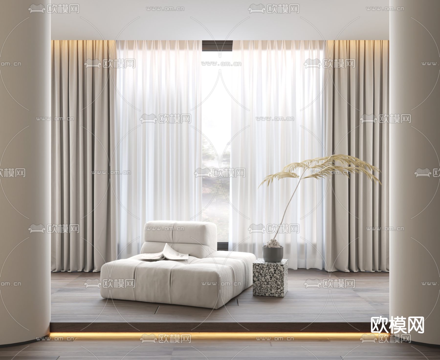 窗帘 窗纱3d模型下载（渲染图1）