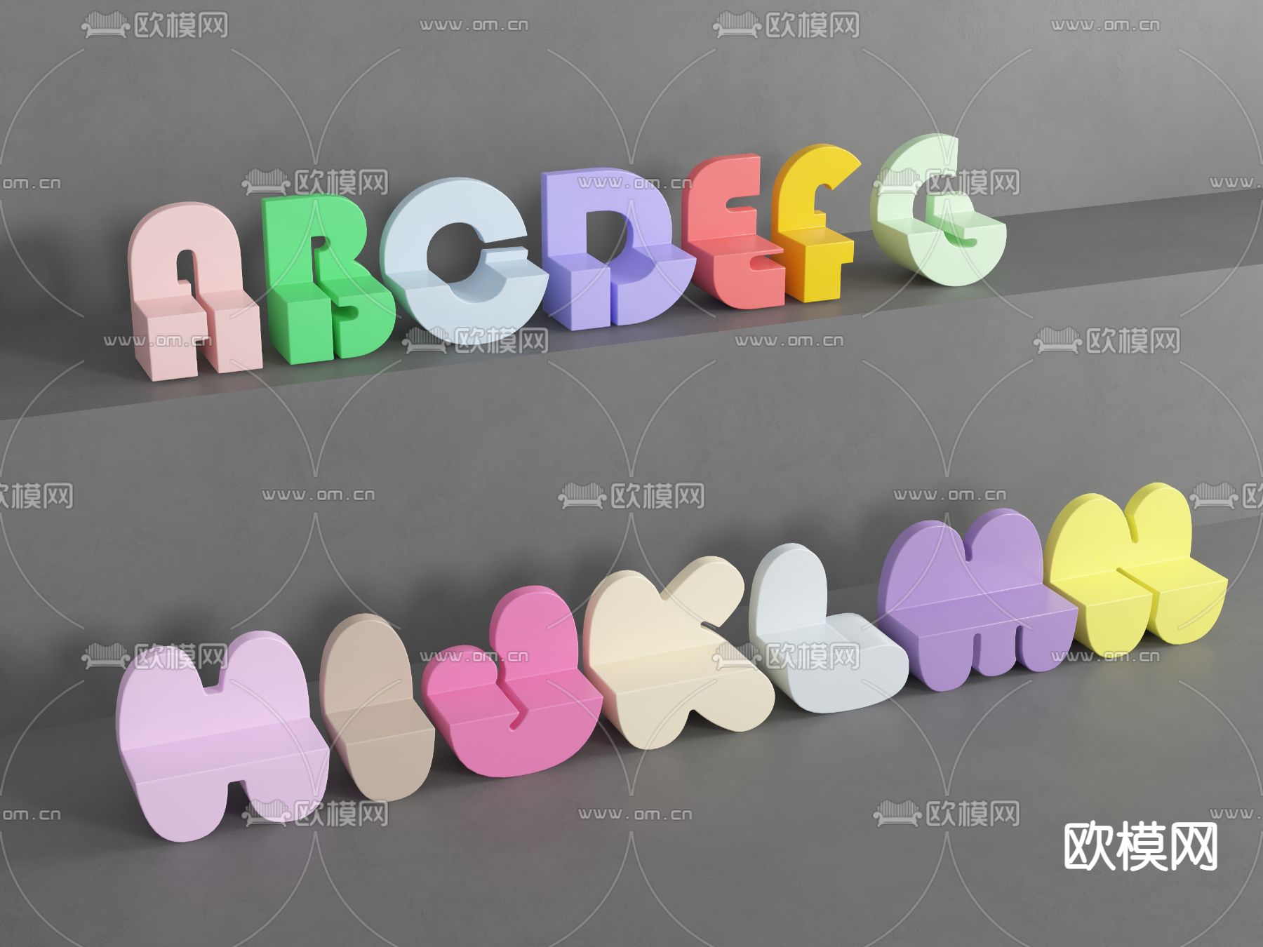 凳子 彩色字母凳  景观凳3d模型下载