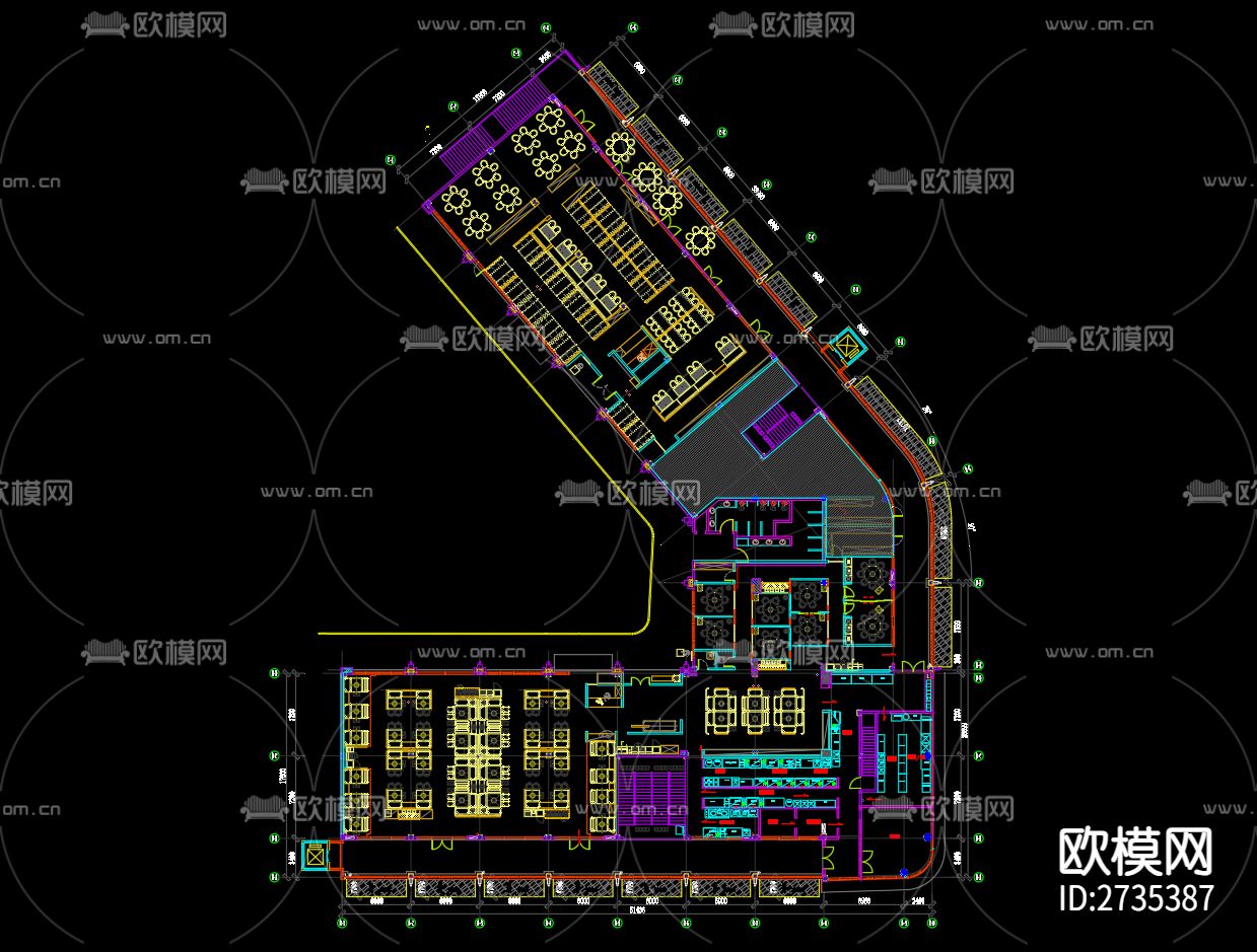 烧烤店cad平面图下载（渲染图1）
