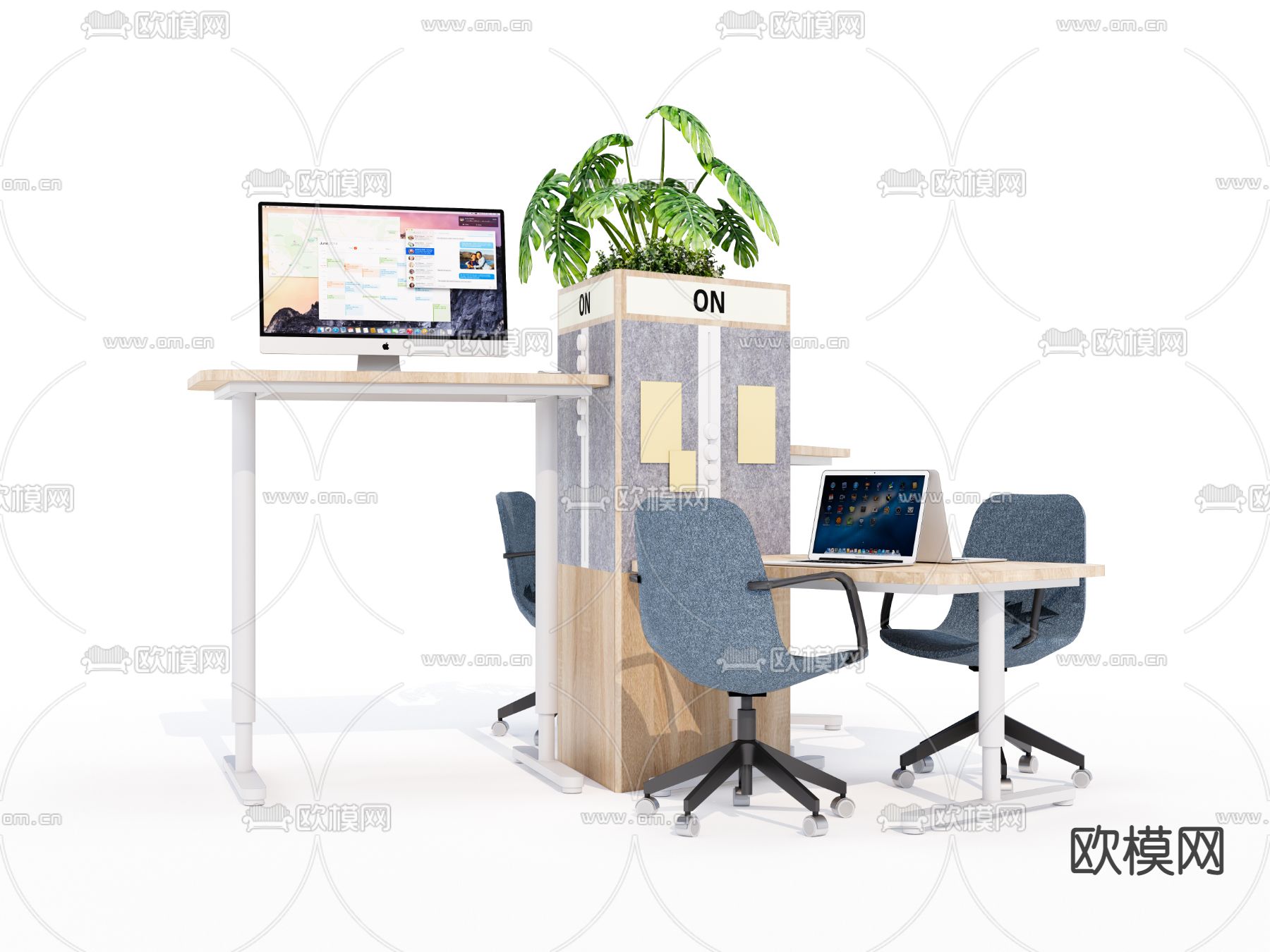 现代升降办公桌椅su模型下载（渲染图3）