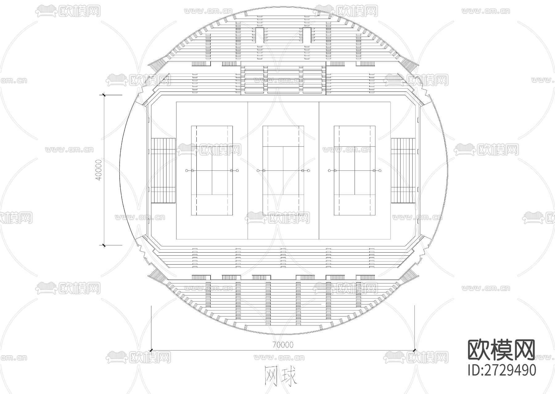 体育馆cad平面图下载（渲染图5）