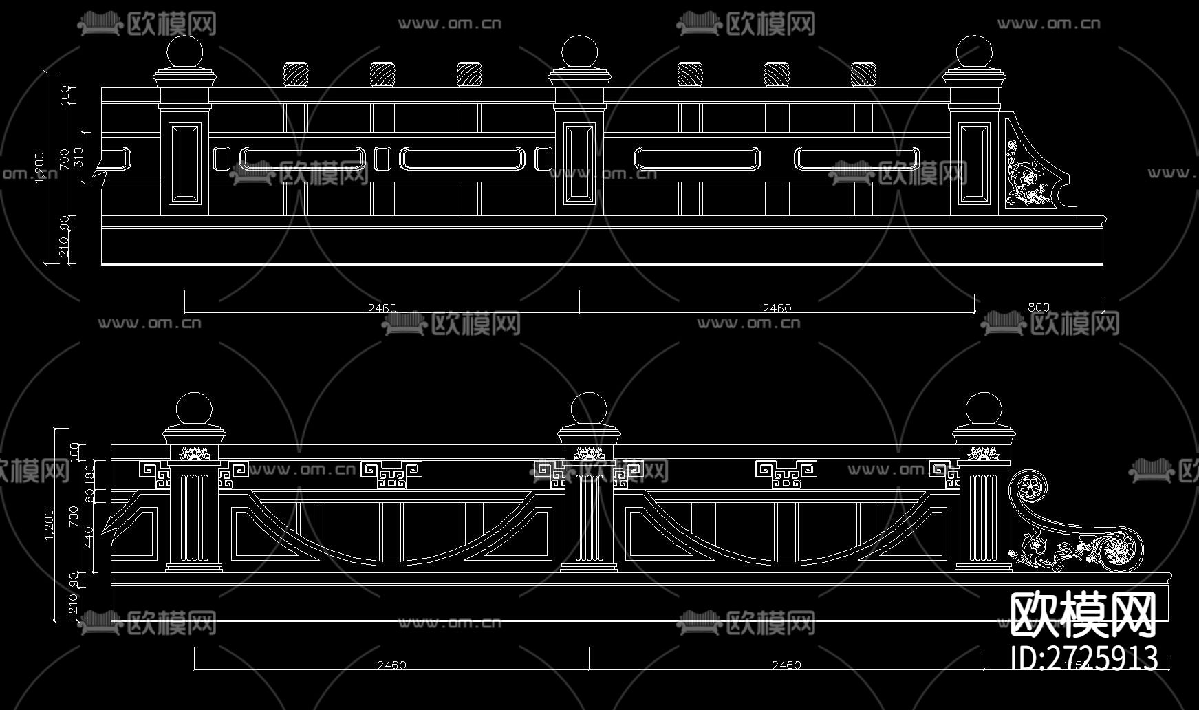 石材护栏CAD施工图下载（渲染图2）