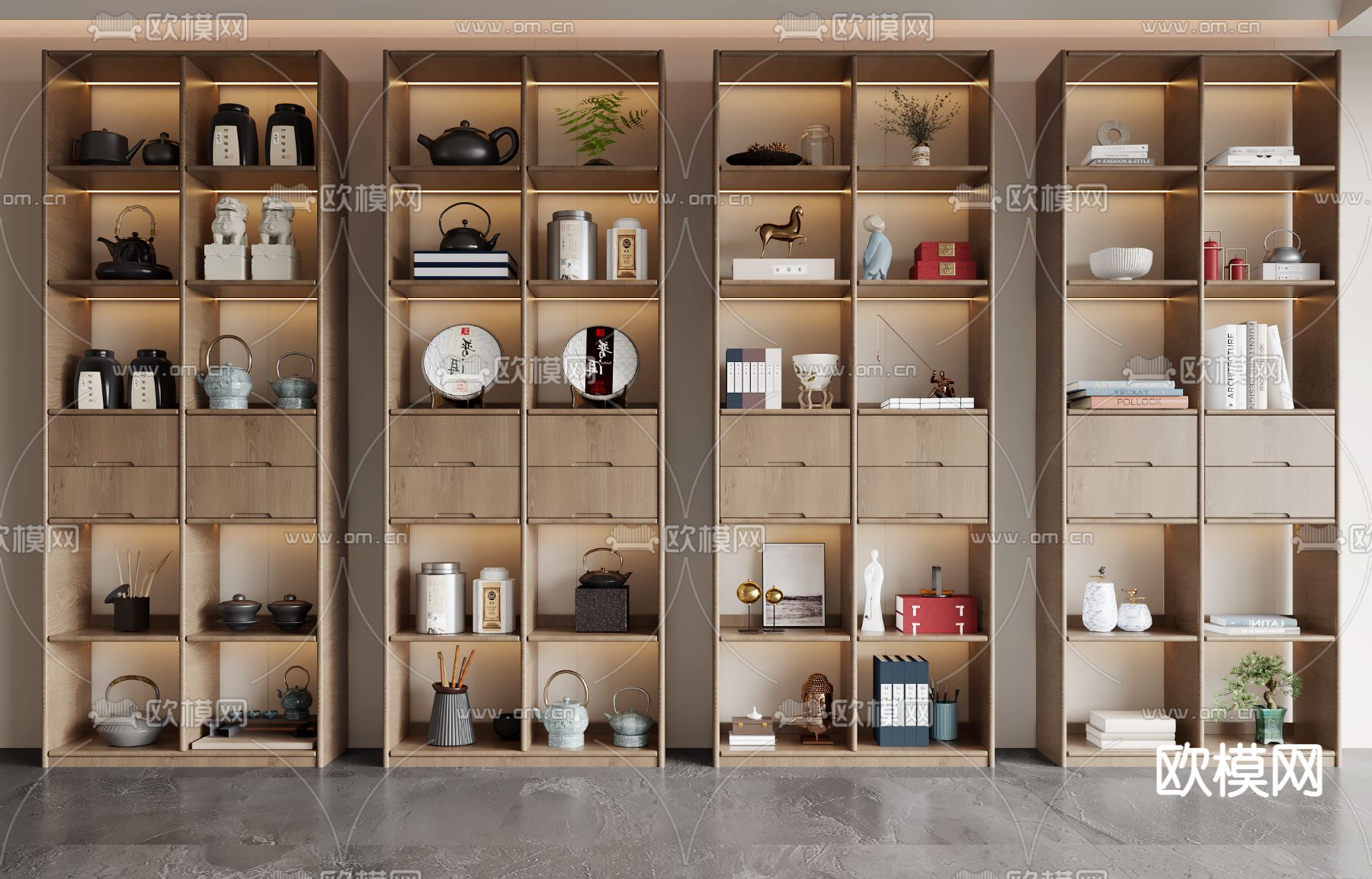 新中式陈列柜 茶柜 茶叶 茶壶3d模型下载