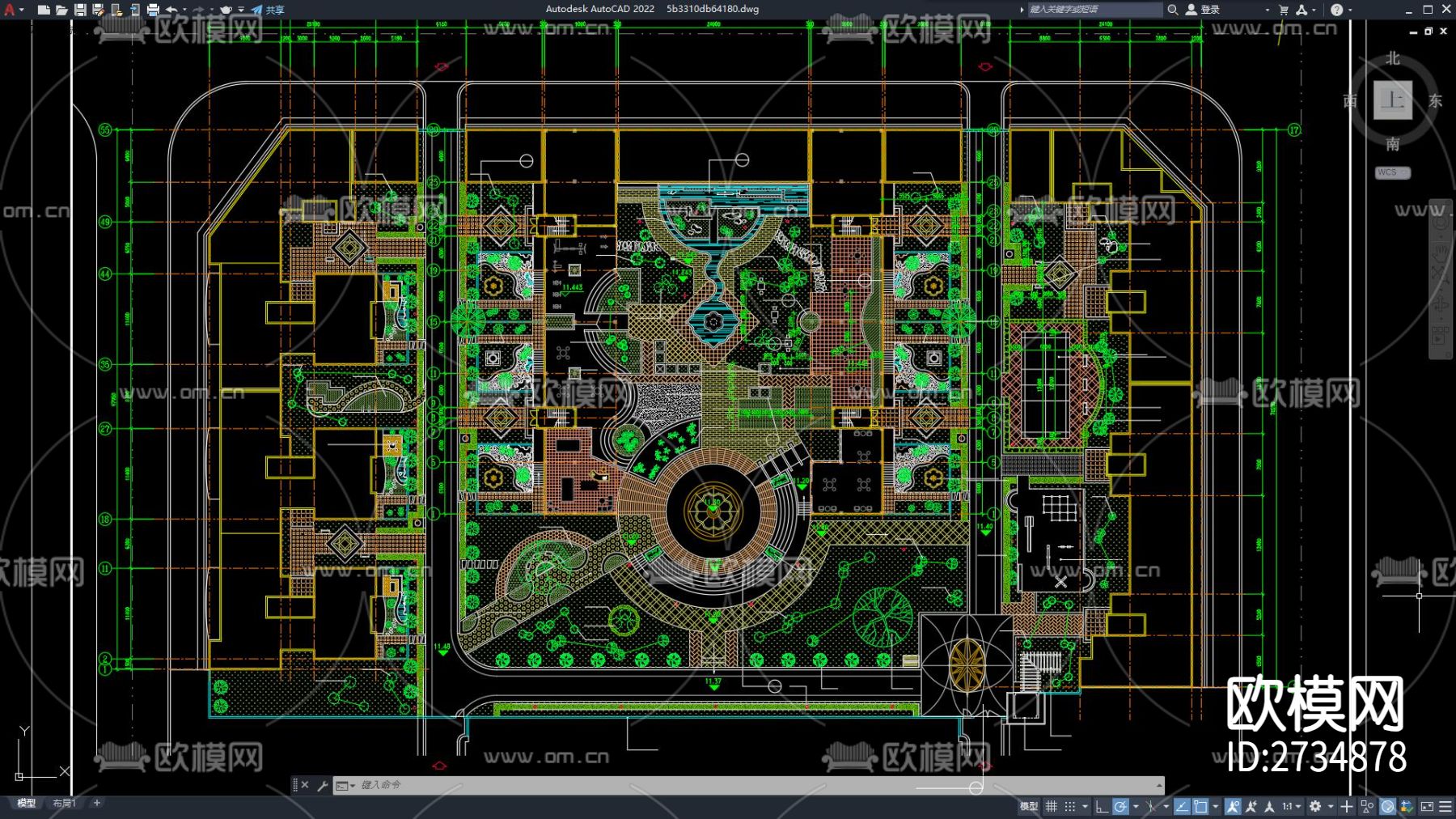 园林广场CAD施工图下载（渲染图1）
