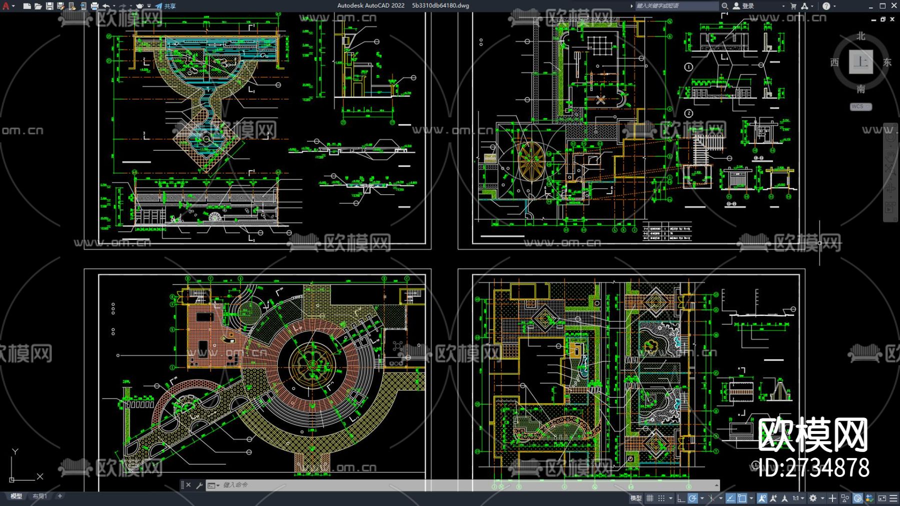 园林广场CAD施工图下载（渲染图4）