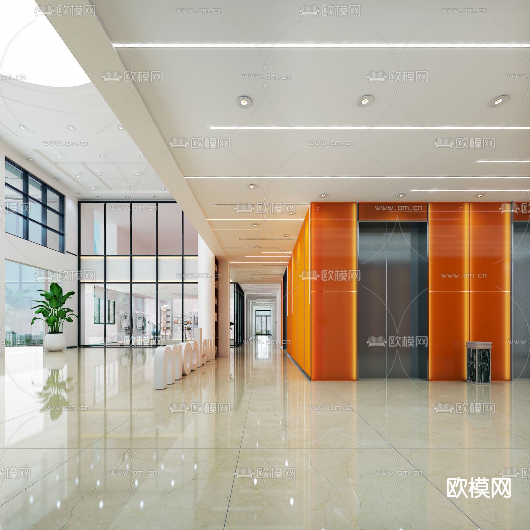 办公楼大厅 商务大堂免费3d模型下载（渲染图2）