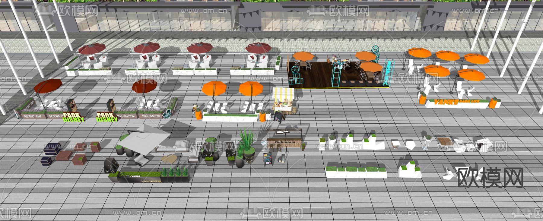 户外桌椅景观座椅su模型下载（渲染图2）