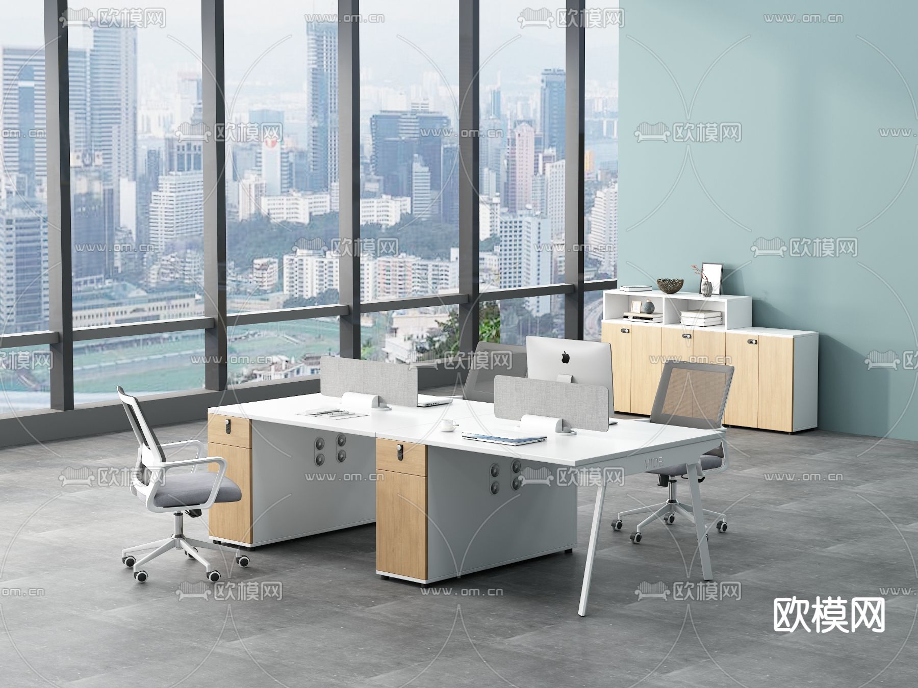 办公卡位 办公桌椅 工位3d模型下载（渲染图2）
