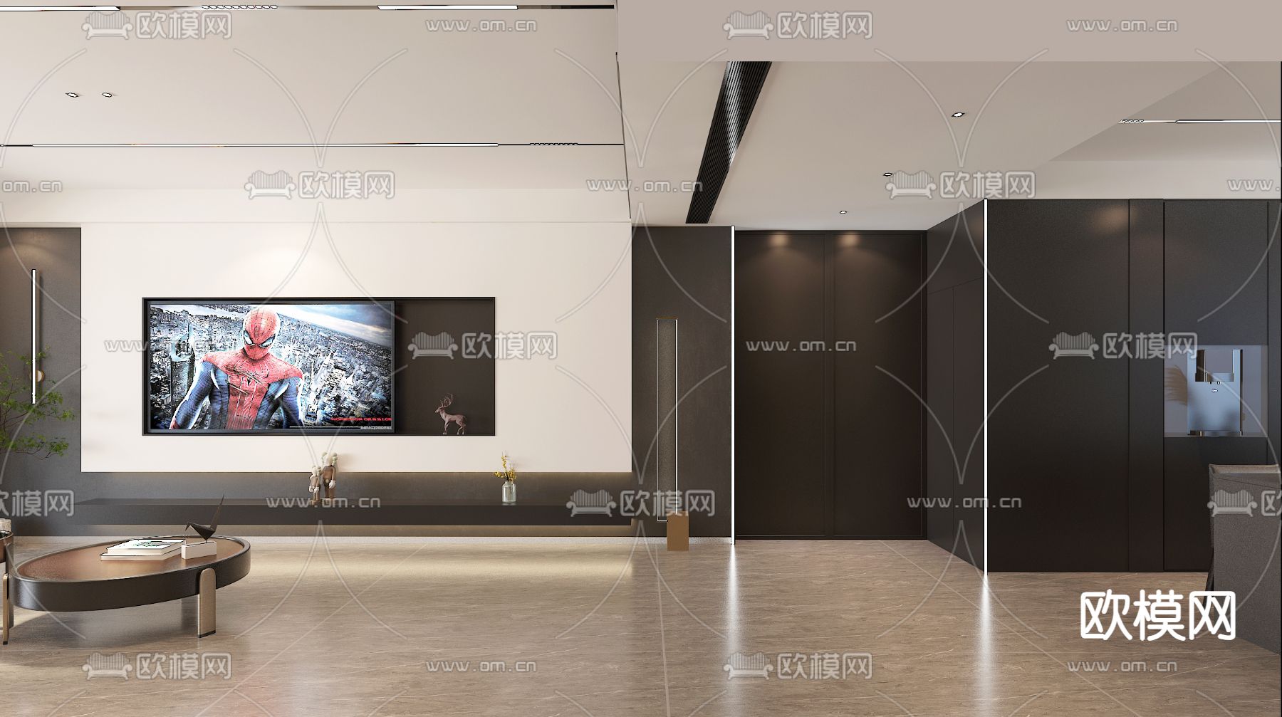 高级灰客厅免费3d模型下载（渲染图6）