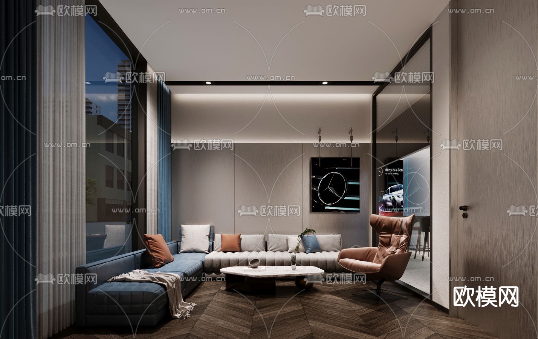 现代接待室su模型下载（渲染图1）